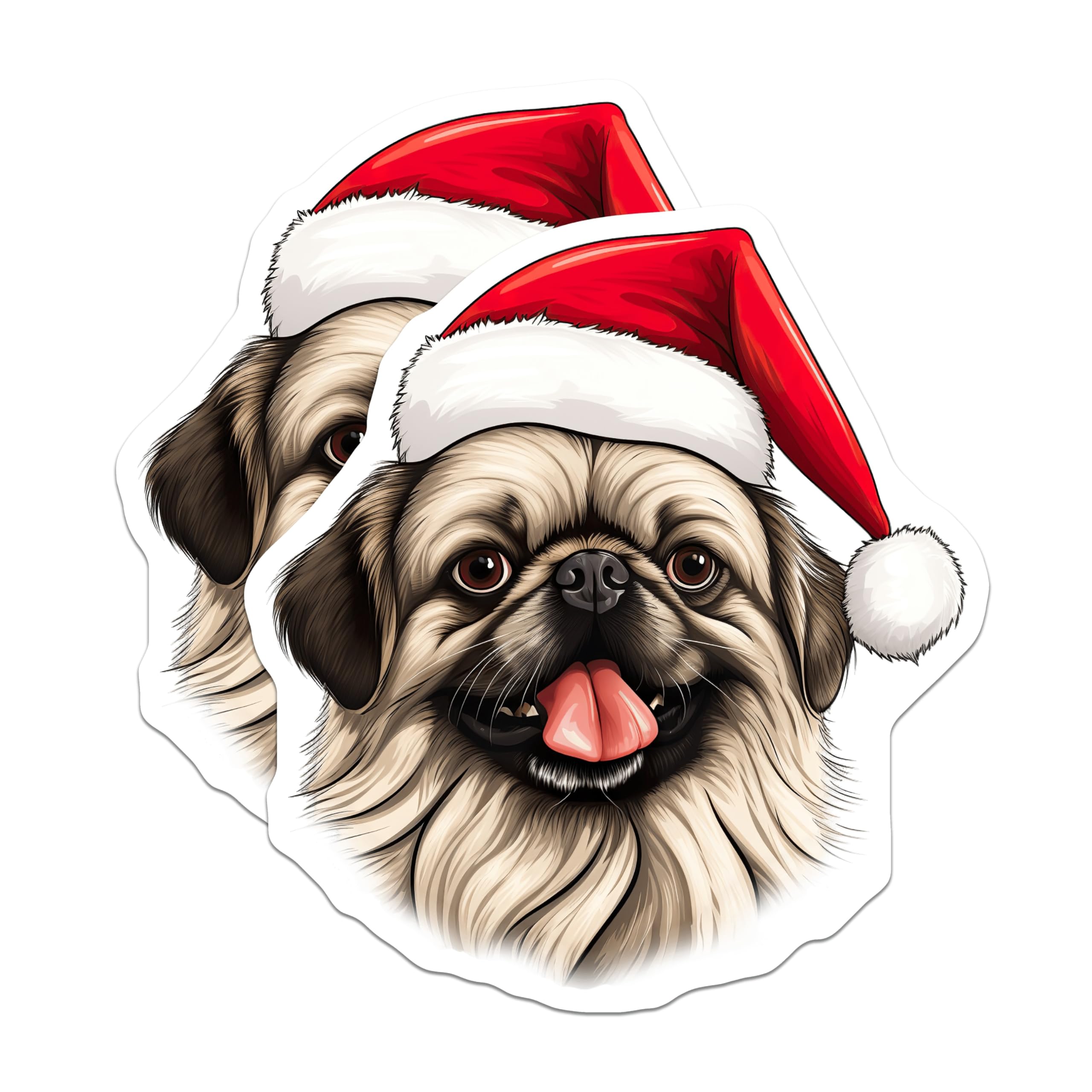 (2 Pack) Pekingese Christmas Magnets - Santa Hat Dog - Festive Holiday Home Decor - 5 Inches On Longest Side - Thick Durable Magnet - Made in USA - MAG23447