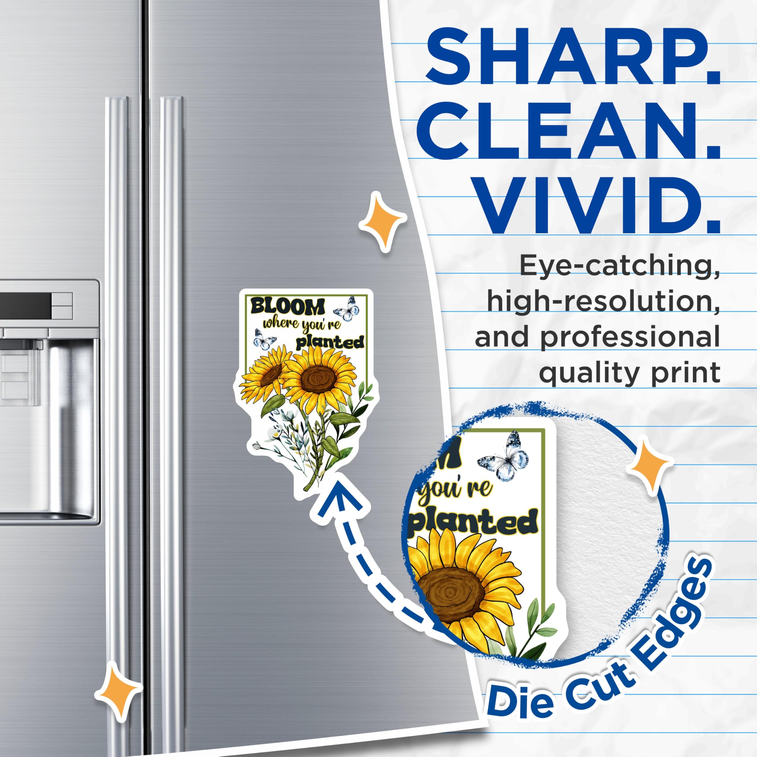 (2 Pack) Sunflower Magnets - Bloom Where You are Planted - Floral Refrigerator Decor - 5" On Longest Side - Premium Magnet - for Cars, Refrigerators, Toolboxes, Lockers - Made in USA - MAG17187