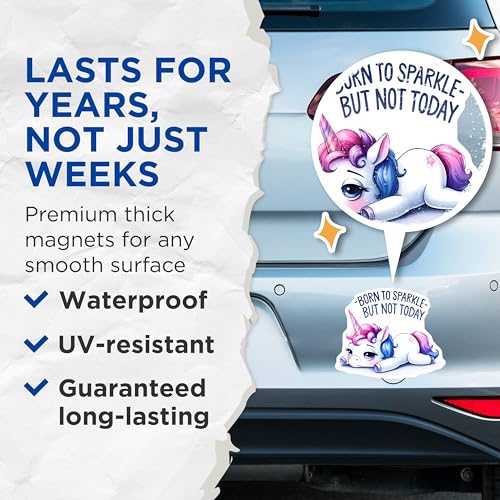(2 Pack) Born to Sparkle Magnets - But Not Today - Cute Unicorn - Lazy Unicorns - 5" On Longest Side - for Cars, Refrigerators, Toolboxes, Lockers - Made in USA BMCS3337