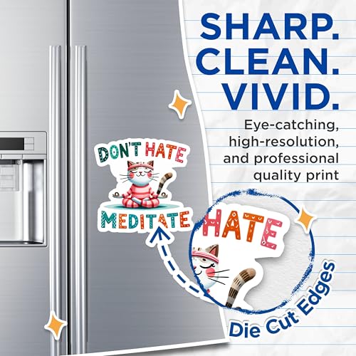 (2 Packs) Don't Hate Meditate Cat Meditating Magnets - Namaste Cat Peaceful Cat Magnets - 5 Inches On Longest Side - Premium Magnet - for Fridges, Toolboxes, Cars - Made in USA - MAG2422