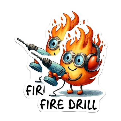 (2 Pack) Fire Drill Stickers - Funny Cartoon - Hilarious Flame Character - 5" On Longest Side - Sticks to Smooth Flat Surfaces - Made in USA - BMCS7596
