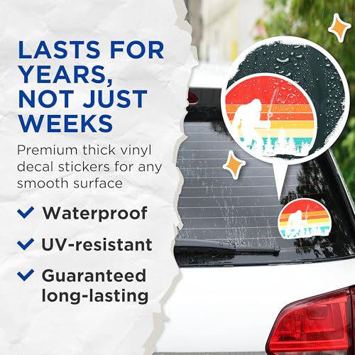 (2 Pack) Bigfoot Fishing Stickers - Retro Bigfoot Stickers - Outdoors Enthusiast Decal - 5" On Longest Side - Sticks to Smooth Flat Surfaces - Made in USA - BMCS4778