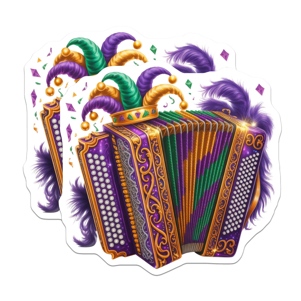 (2 Pack) Mardi Gras Accordion Magnets - Festive New Orleans Decor - Jester Hat Carnival Music Instrument - 5 Inches On Longest Side - Thick Durable Magnet - Made in USA - MAG38308