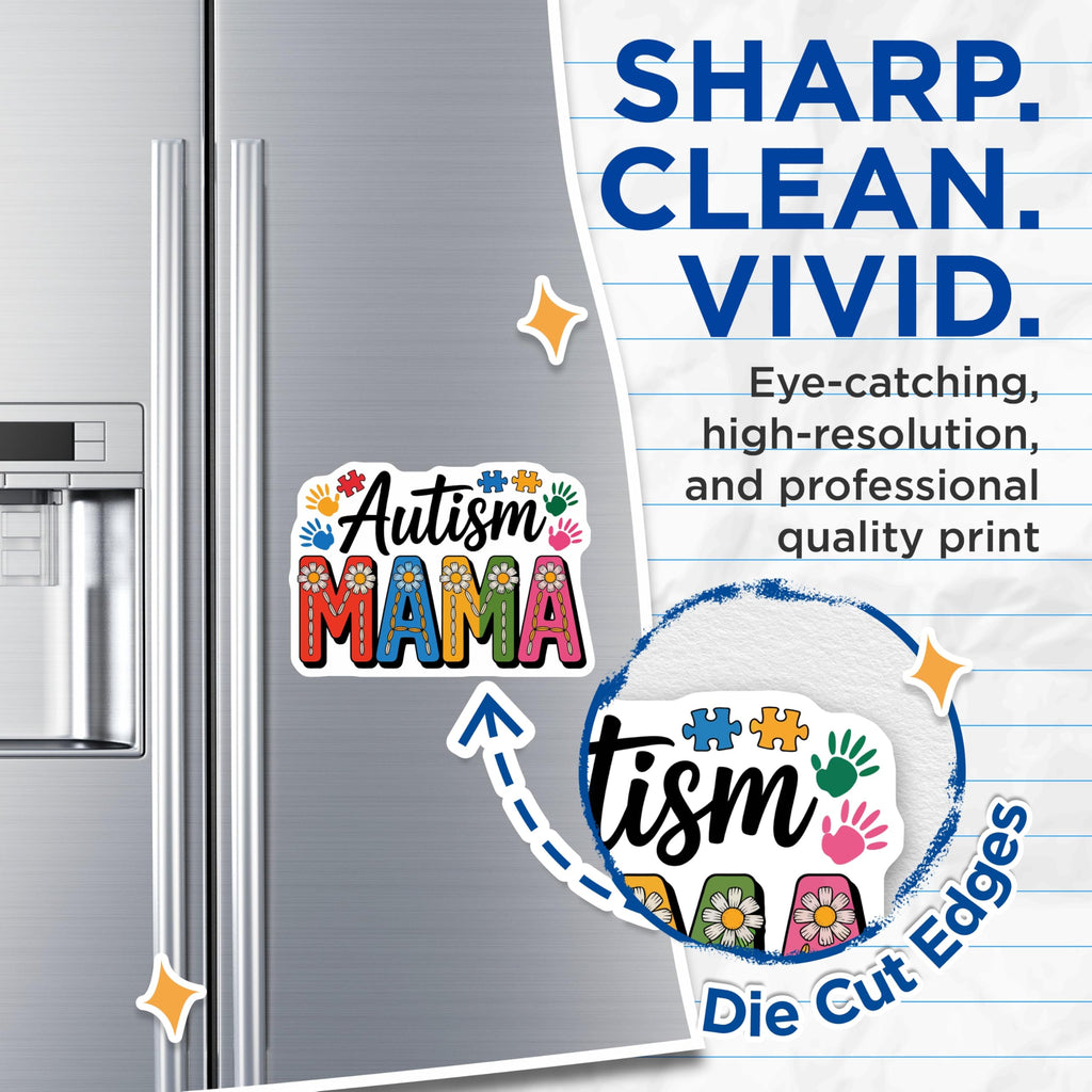 (2 Pack) Autism Mama Magnets - Neurodiversity Awareness Acceptance - Colorful Puzzle Handprint Support - 5 Inches On Longest Side - Thick Durable Magnet - Made in USA - MAG22155