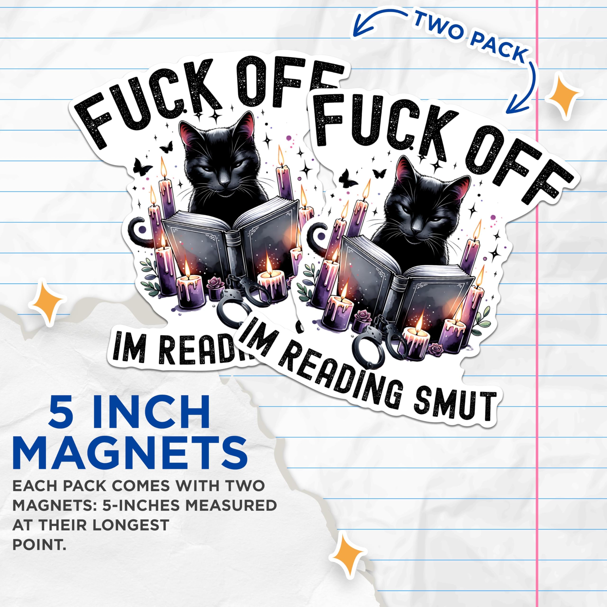 (2 Packs) F*** Off Im Reading Smut Magnets - Funny Cat Reading Magnets - 5 Inches On Longest Side - Premium Magnet - for Fridges, Toolboxes, Cars - Made in USA - MAG2522