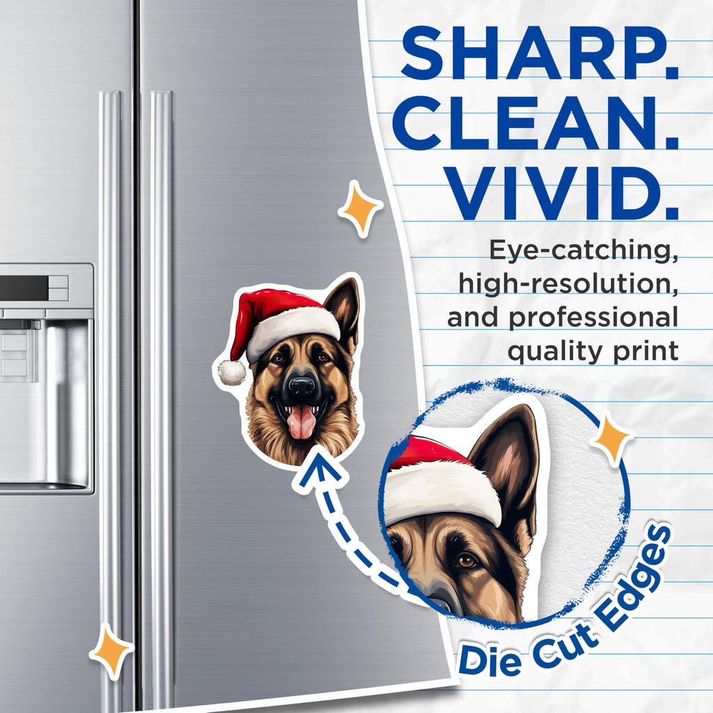 (2 Pack) German Shepherd Christmas Magnets - Santa Dog Holiday Decor - Dog Owner Presents - 5 Inches On Longest Side - Thick Durable Magnet - Made in USA - MAG30797