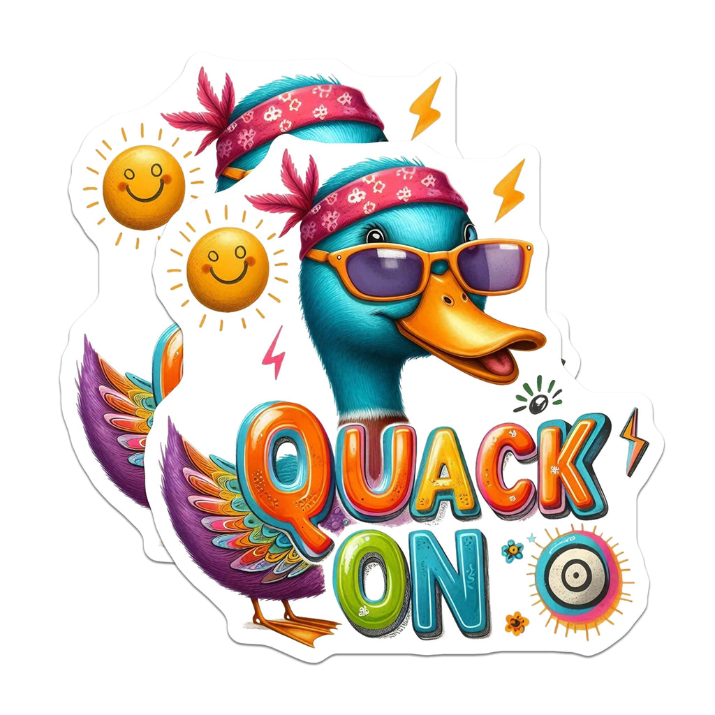 (2 Pack) Quack On Stickers - Funny Duck Stickers - Cute Cartoon Animal Stickers - 5" On Longest Side - Sticks to Smooth Flat Surfaces - Made in USA - BMCS6346
