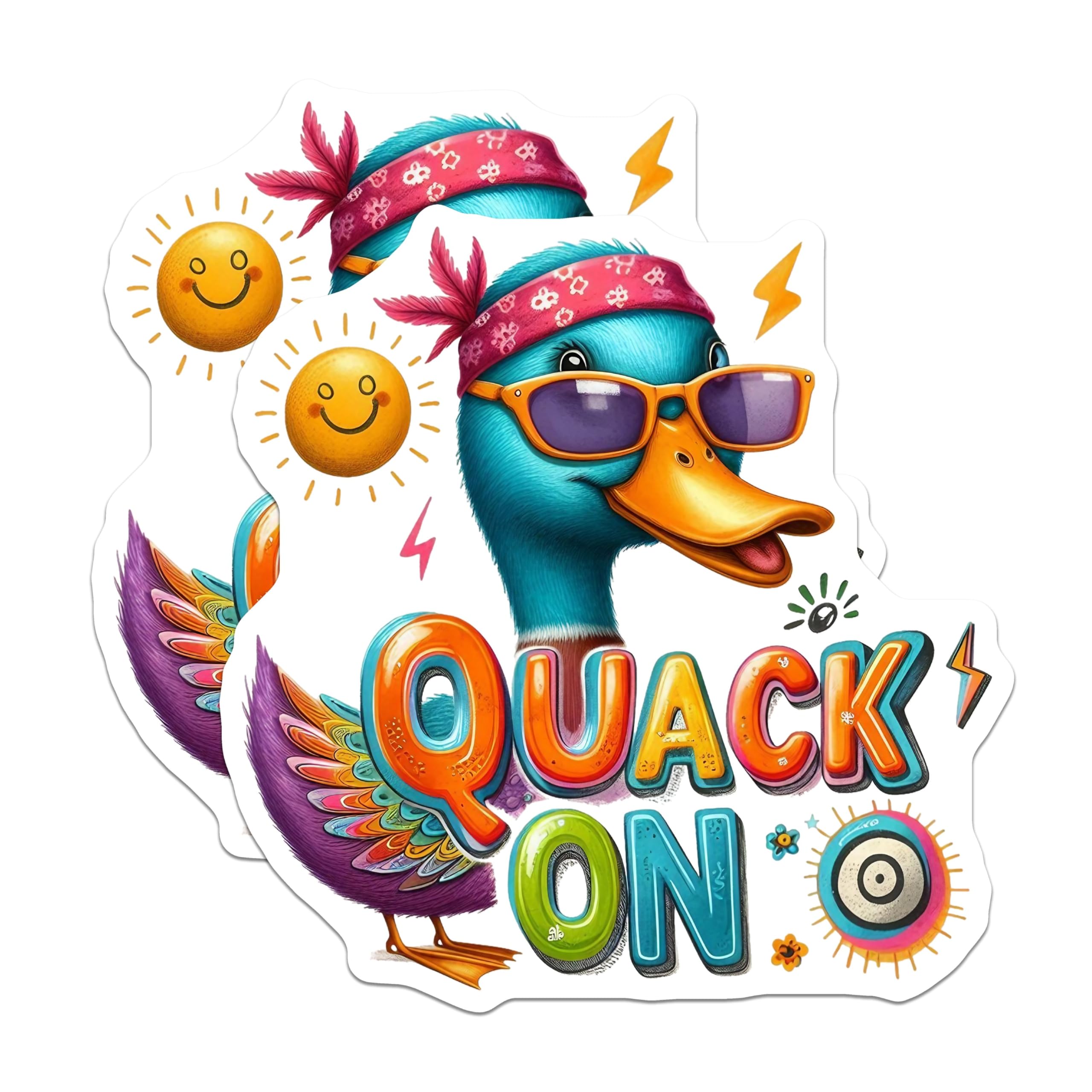 (2 Pack) Quack On Stickers - Funny Duck Stickers - Cute Cartoon Animal Stickers - 5" On Longest Side - Sticks to Smooth Flat Surfaces - Made in USA - BMCS6346