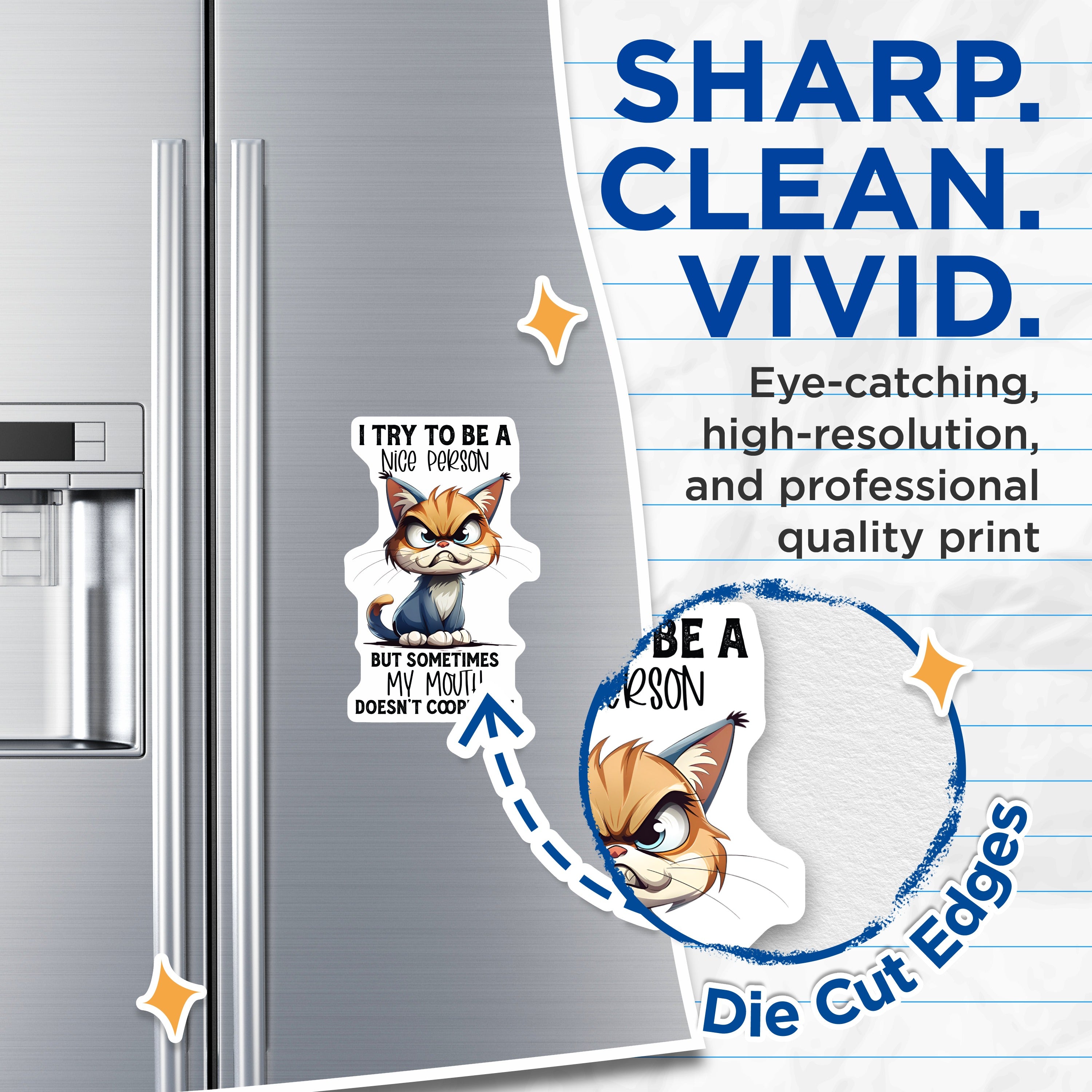 (2 Pack) Sarcastic Cat Magnets - Funny Grumpy Quote - Refrigerator Decor - Coworker Present Idea - Animal Lover Humor - 5 Inches On Longest Side - Thick Durable Magnet - Made in USA - MAG36705