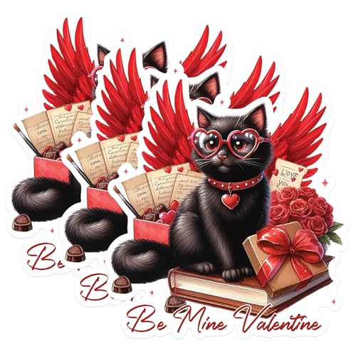 (3 Pack) Valentine Cat Decals - Heart Glasses - Winged Cat Lover - 3 Inches On Longest Side - Easy Peel & Apply - Made in USA - 3MCS1440