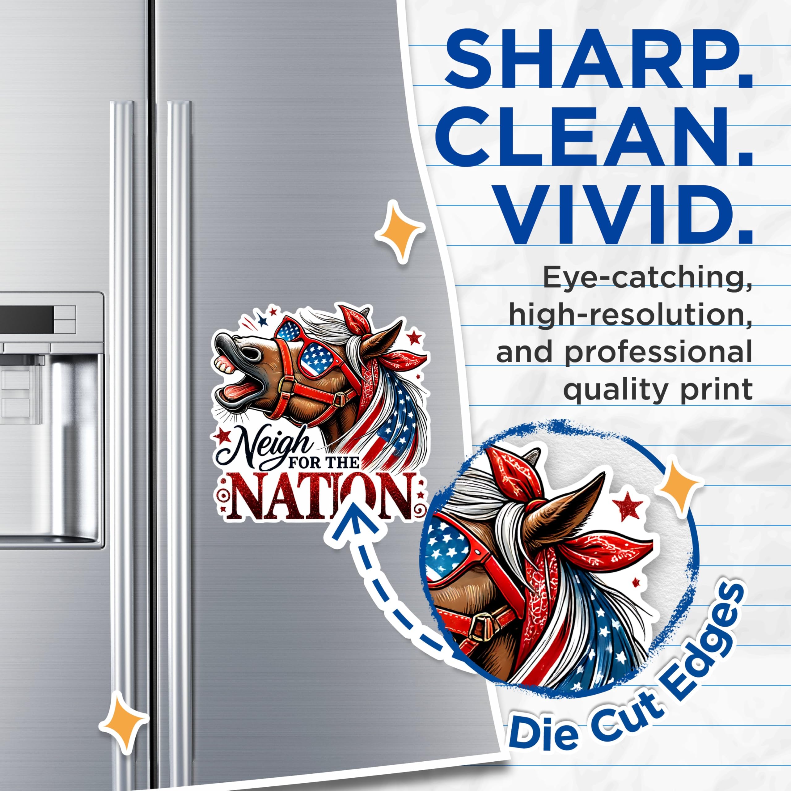 (2 Pack) Neigh for The Nation Magnets - Patriotic Horse Magnets - Fun Independence Day Magnets- 5" On Longest Side - for Fridges, Toolboxes, Cars - Made in USA - MAG2707