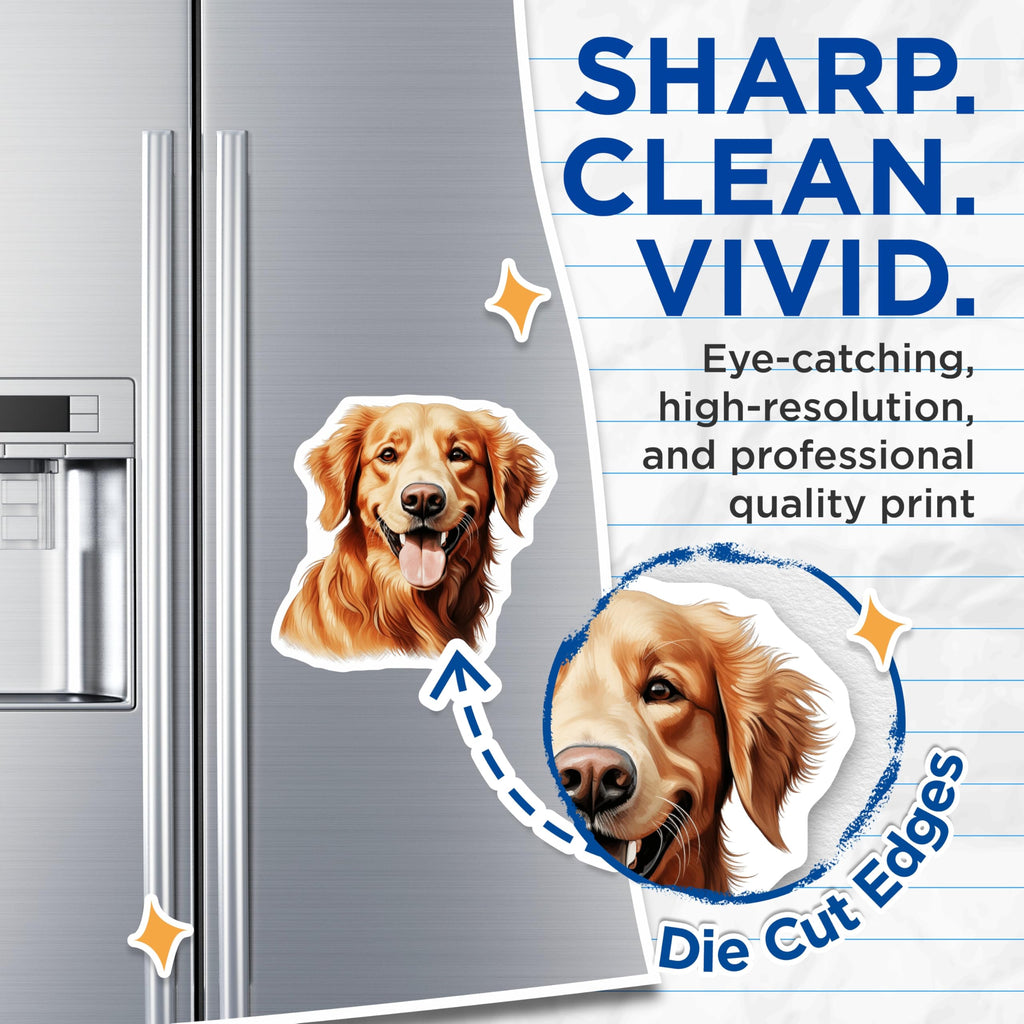 (2 Pack) Happy Golden Retriever Magnets - Dog Lover Kitchen Decor - Pet Parent Refrigerator Art - 5 Inches On Longest Side - Thick Durable Magnet - Made in USA - MAG29104