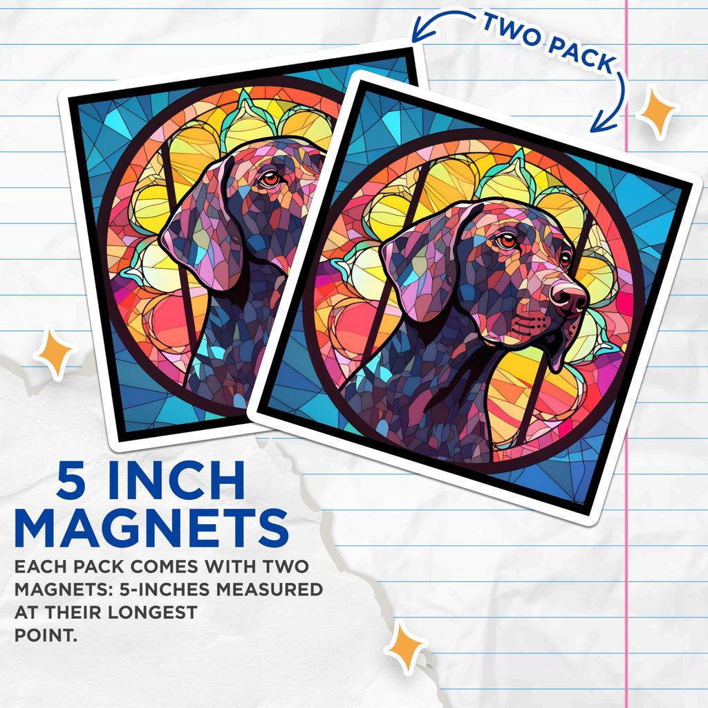 (2 Pack) German Shorthaired Pointer Magnets - Stained Glass Dog Art - GSP Lover Decor - 5" On Longest Side - Premium Magnet - for Cars, Refrigerators, Toolboxes, Lockers - Made in USA - MAG15456
