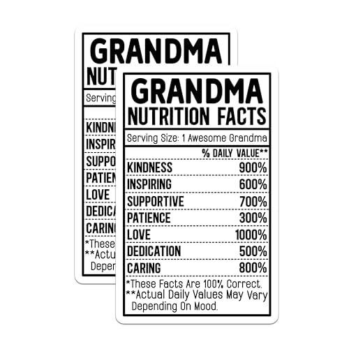 (2 Pack) Grandma Nutrition Facts Magnets - Funny Grandma ation - Clever Quote Home - 5" On Longest Side - for Cars, Fridges, Toolboxes - Made in USA - MAG4077