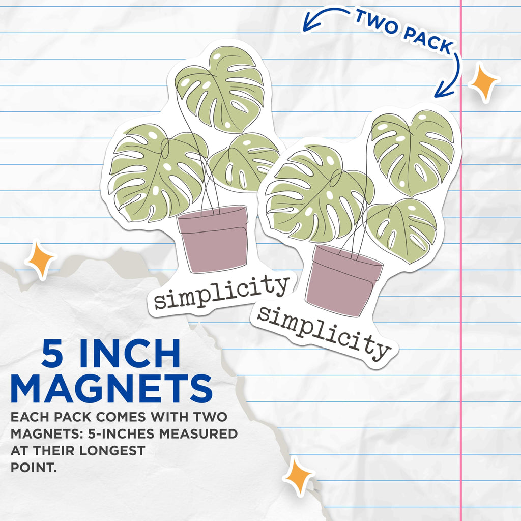 (2 Pack) Monstera Plant Magnets - Minimalist Houseplant Decor - Botanical Fridge Locker Accent - 5 Inches On Longest Side - Thick Durable Magnet - Made in USA - MAG19475