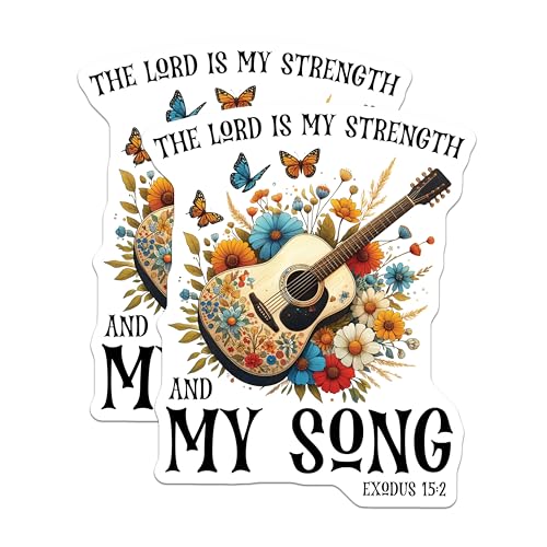 (2 Pack) The Lord is My Strength Magnets - Floral Guitar Magnets - Inspirational Quote Magnets - Bible Verse Magnets - 5" On Longest Side - for Cars, Fridges, Toolboxes - Made in USA - MAG3746