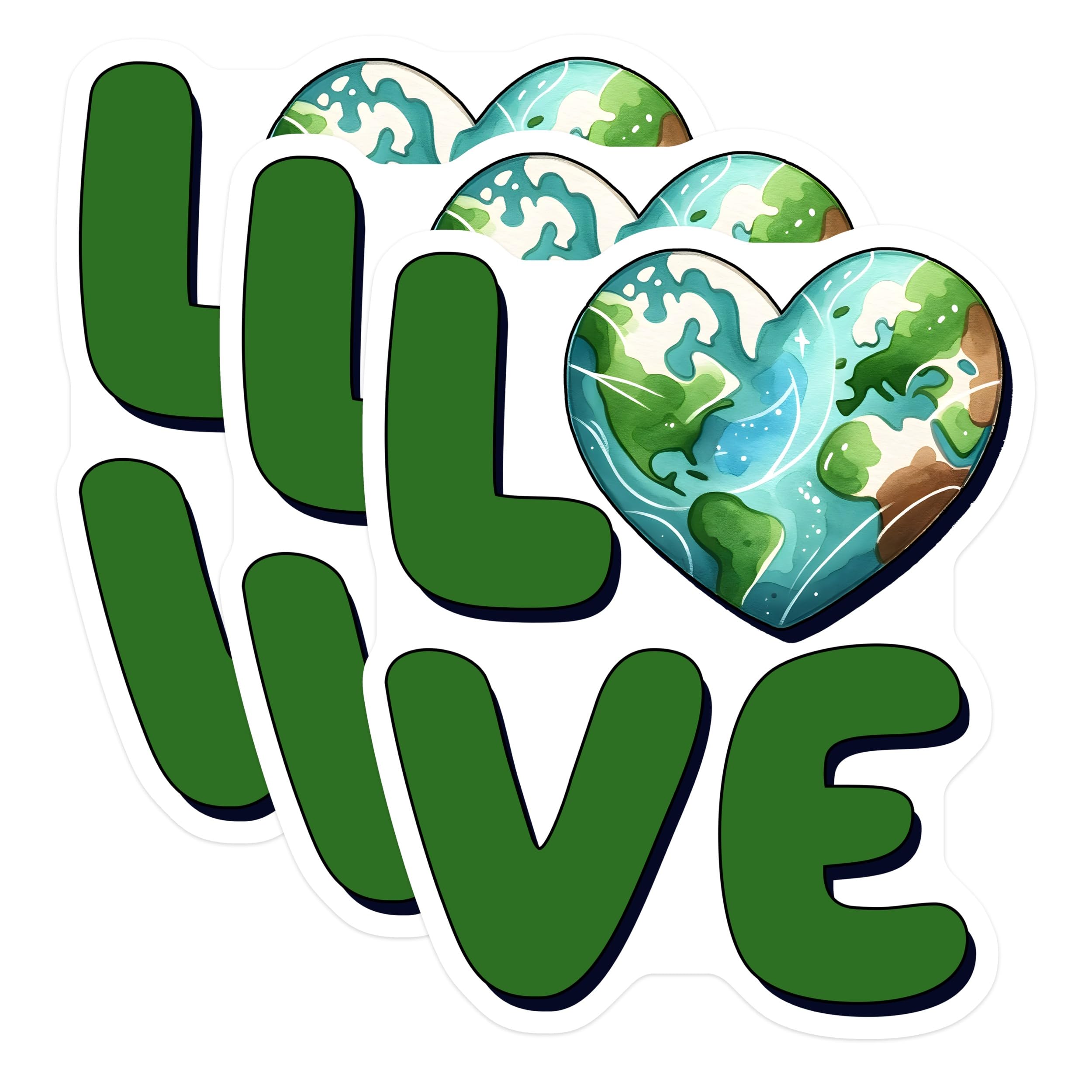 (3 Pack) Love Earth Decals - Heart Shaped World - Environmental Love - 3 Inches On Longest Side - Easy Peel & Apply - Made in USA - 3MCS8518