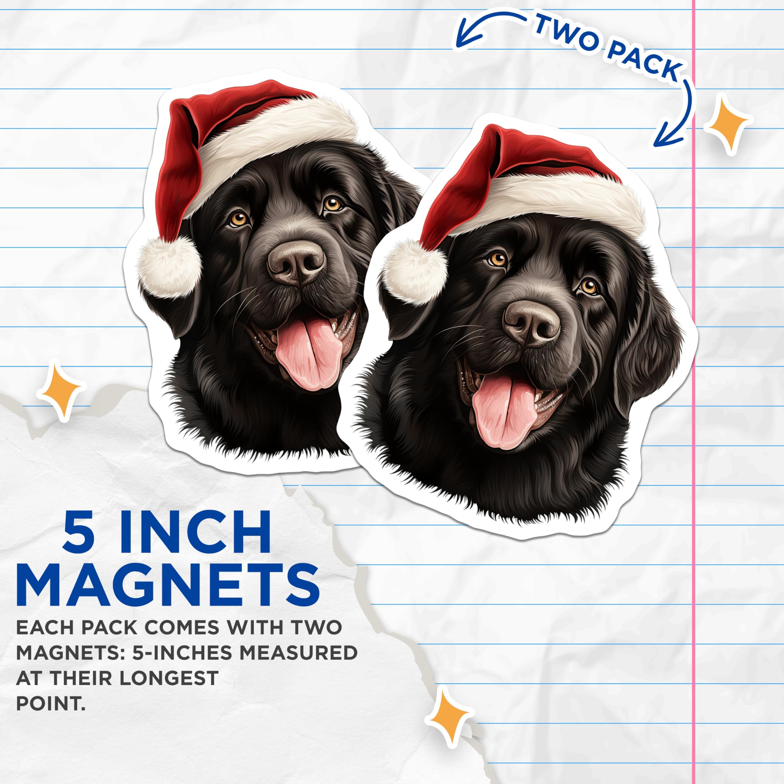(2 Pack) Newfoundland Dog Magnets - Christmas Santa Hat - Holiday Pet Decor - 5 Inches On Longest Side - Thick Durable Magnet - Made in USA - MAG24410