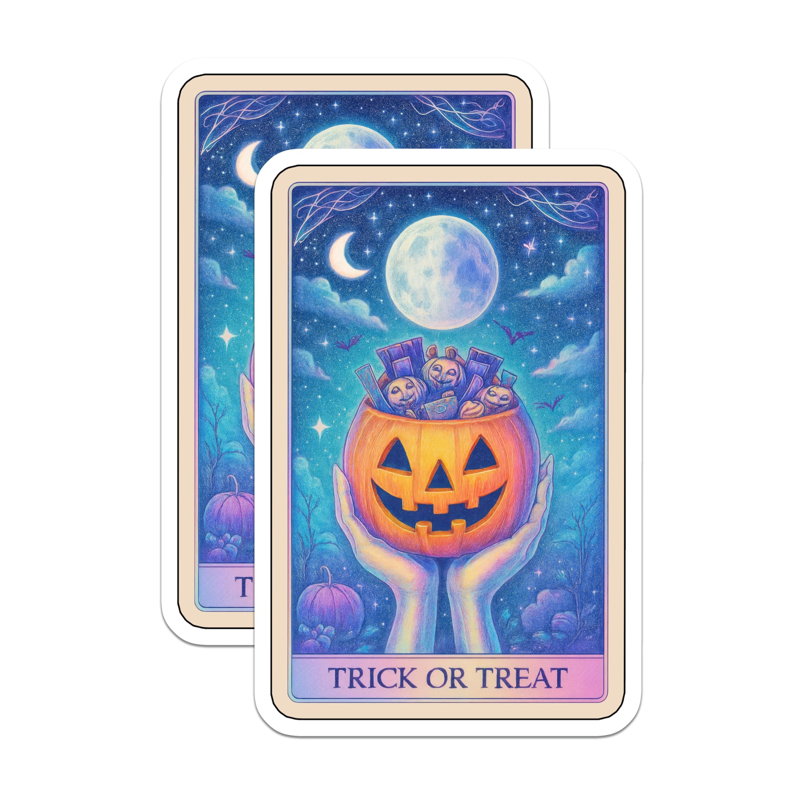 (2 Pack) Halloween Magnets - Trick or Treat Pumpkin Bucket - Full Moon Night Sky Art - Spooky Autumn Fridge Decor - 5 Inches On Longest Side - Thick Durable Magnet - Made in USA - MAG21598