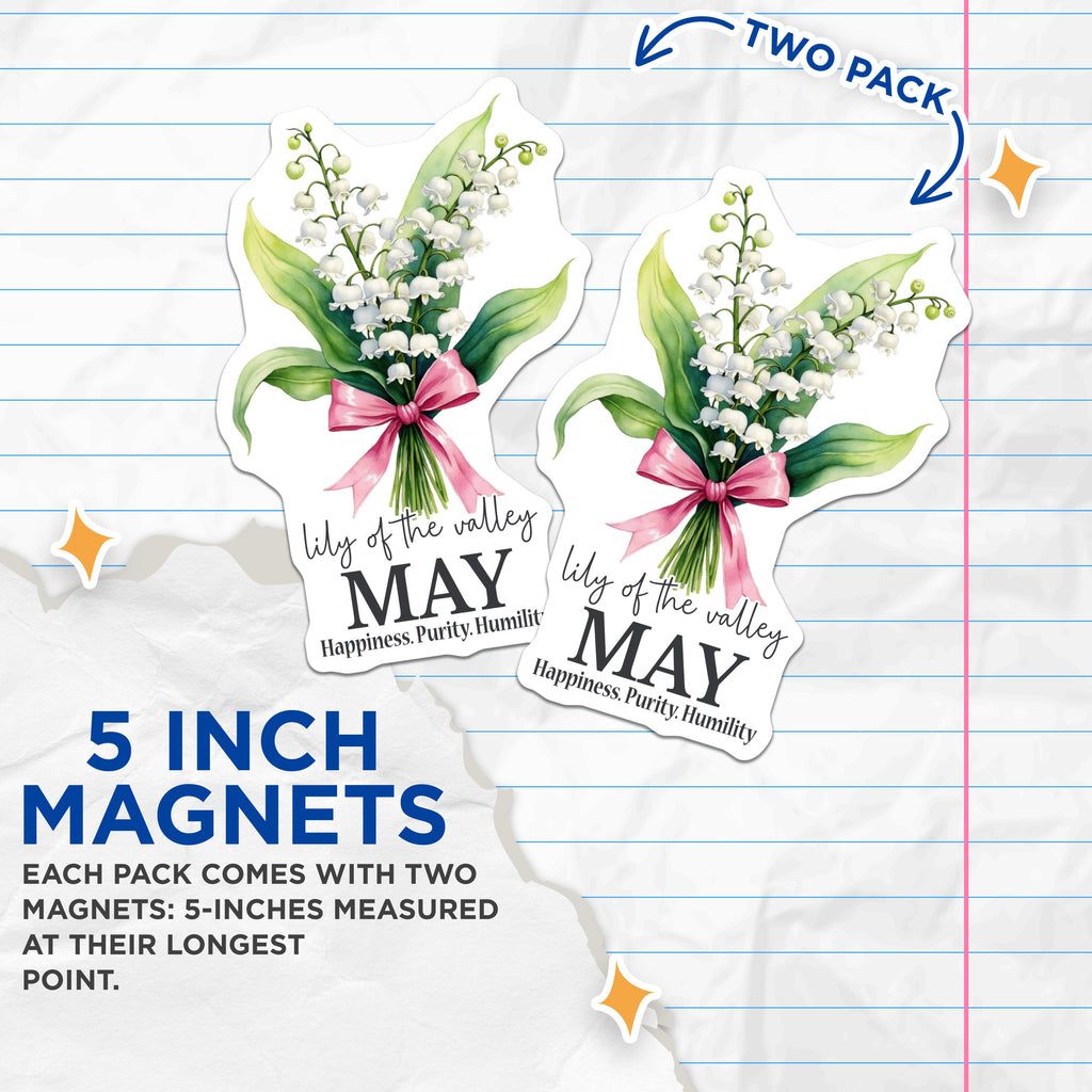 (2 Pack) Lily of the Valley Magnets - May Birth Flower Art - Botanical Floral Decor - Spring Refrigerator Accessory - 5 Inches On Longest Side - Thick Durable Magnet - Made in USA - MAG38946