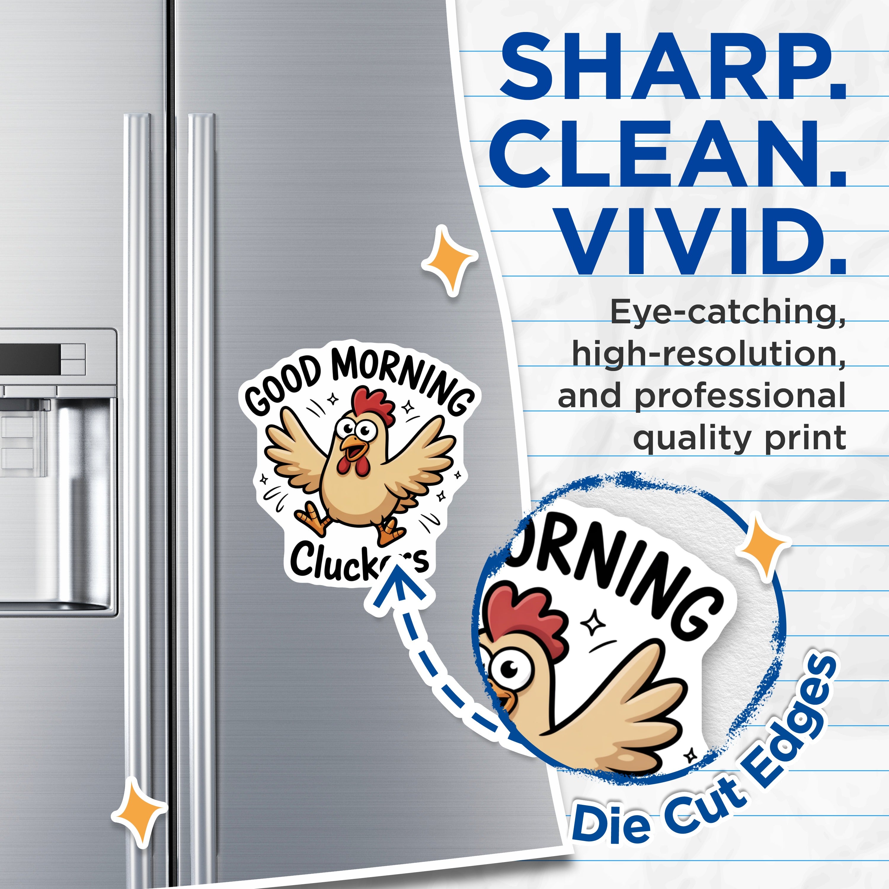(2 Pack) Good Morning Cluckers Magnets - Funny Chicken Fridge Decor - Farm Animal Kitchen Accent - 5 Inches On Longest Side - Thick Durable Magnet - Made in USA - MAG39184