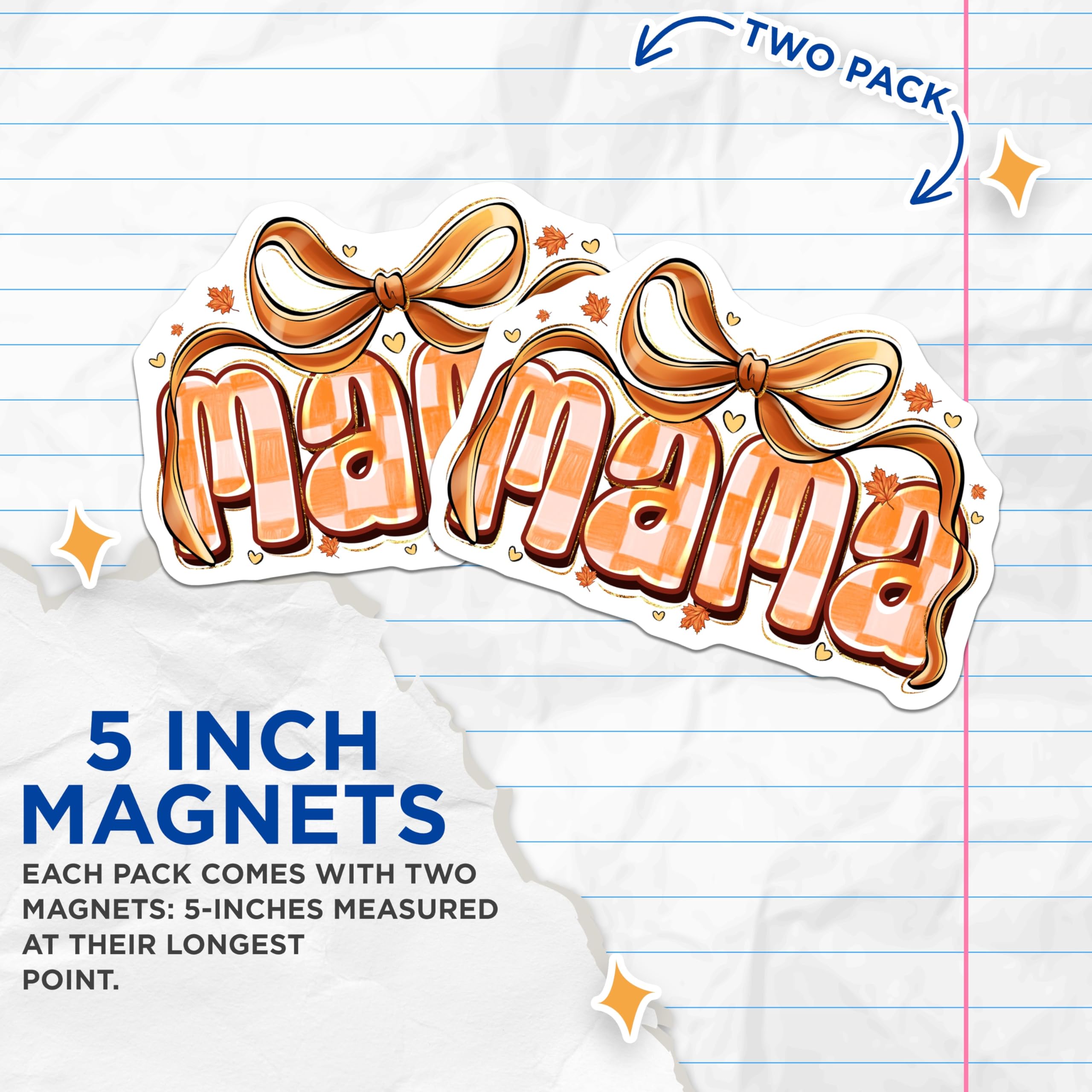 (2 Pack) Fall Mama Magnets - Autumn Kitchen Decor - New Mom Refrigerator Accessory - Mama Birthday - Cozy Home Decor - 5 Inches On Longest Side - Thick Durable Magnet - Made in USA - MAG25470