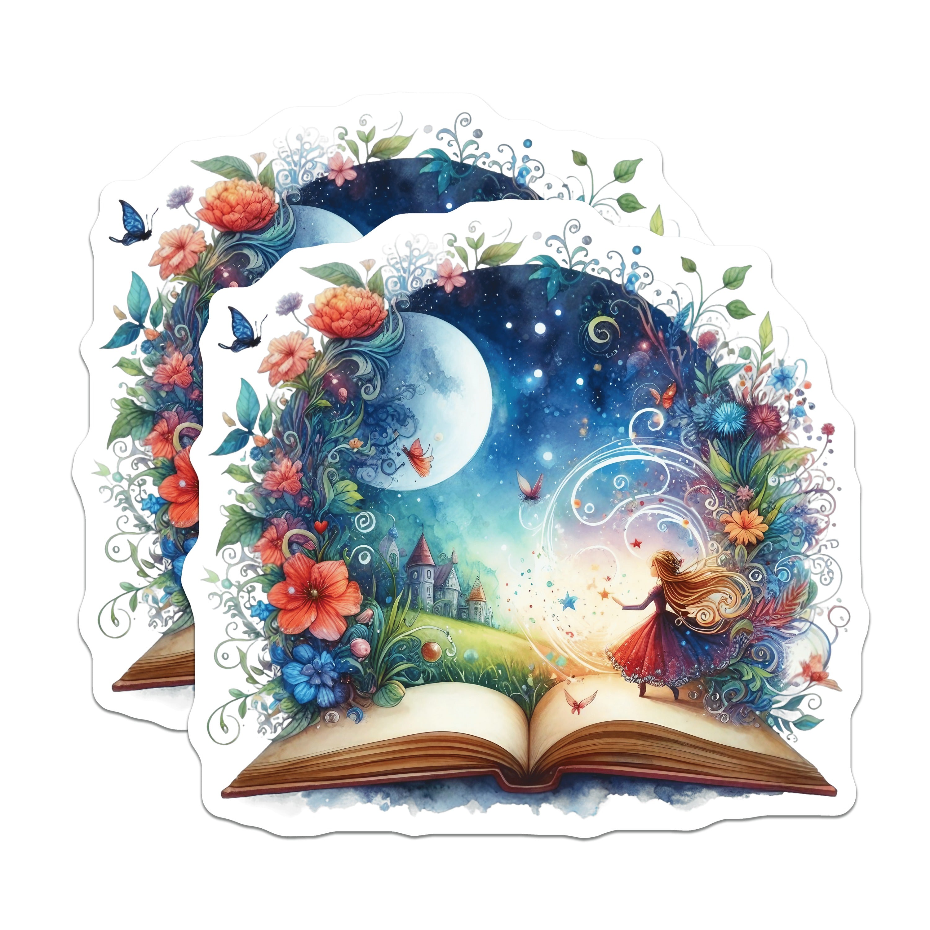 (2 Pack) Magical Storybook Magnets - Fantasy Reading Decor - Whimsical Book Lover Art - Enchanted Fairy Tale Scene - 5 Inches On Longest Side - Thick Durable Magnet - Made in USA - MAG37369