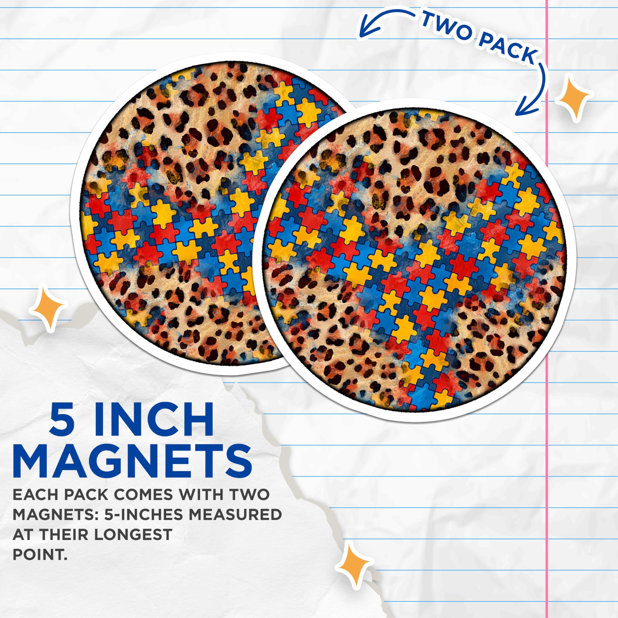 (2 Pack) Autism Awareness Magnets - Leopard Print Puzzle - Neurodiversity Acceptance Symbol - 5 Inches On Longest Side - Thick Durable Magnet - Made in USA - MAG30566