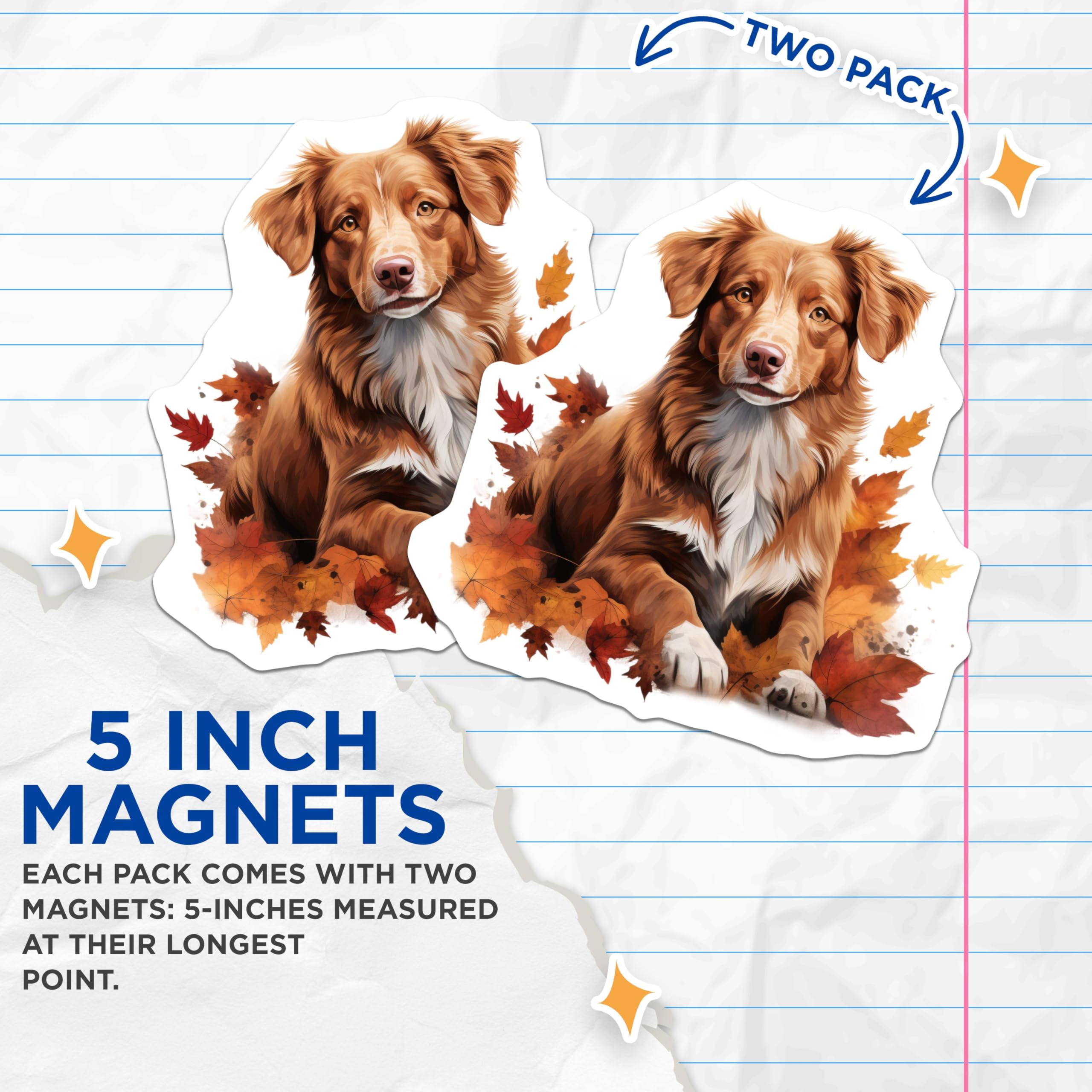 (2 Pack) Toller Dog Magnets - Autumn Leaves Decor - Fall Pet Refrigerator - 5 Inches On Longest Side - Thick Durable Magnet - Made in USA - MAG28751
