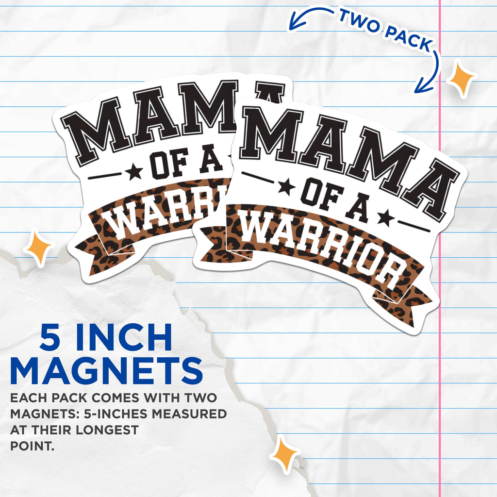 (2 Pack) Mama Warrior Magnets - Leopard Print Mom Life - Strong Motherhood Journey Support - 5 Inches On Longest Side - Thick Durable Magnet - Made in USA - MAG36186