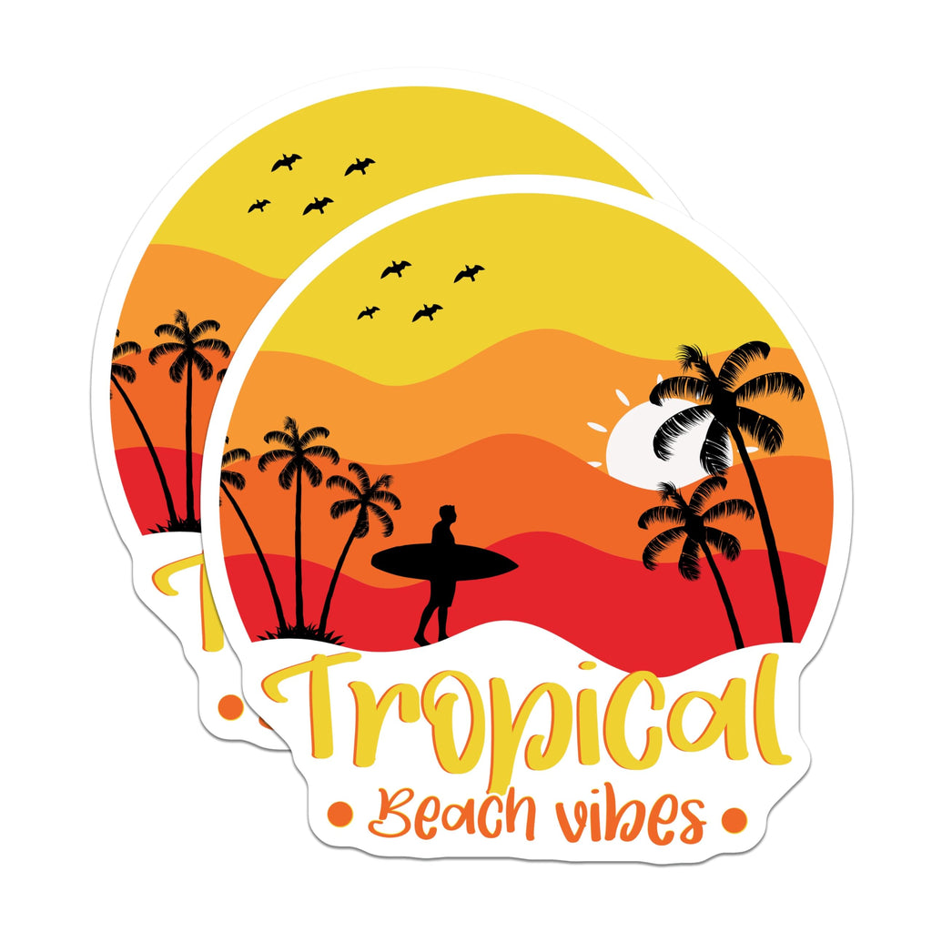 (2 Pack) Tropical Beach Magnets - Surfer Silhouette Sunset Scene - Palm Tree Ocean Vibes - Summer Vacation Decor - 5 Inches On Longest Side - Thick Durable Magnet - Made in USA - MAG21145