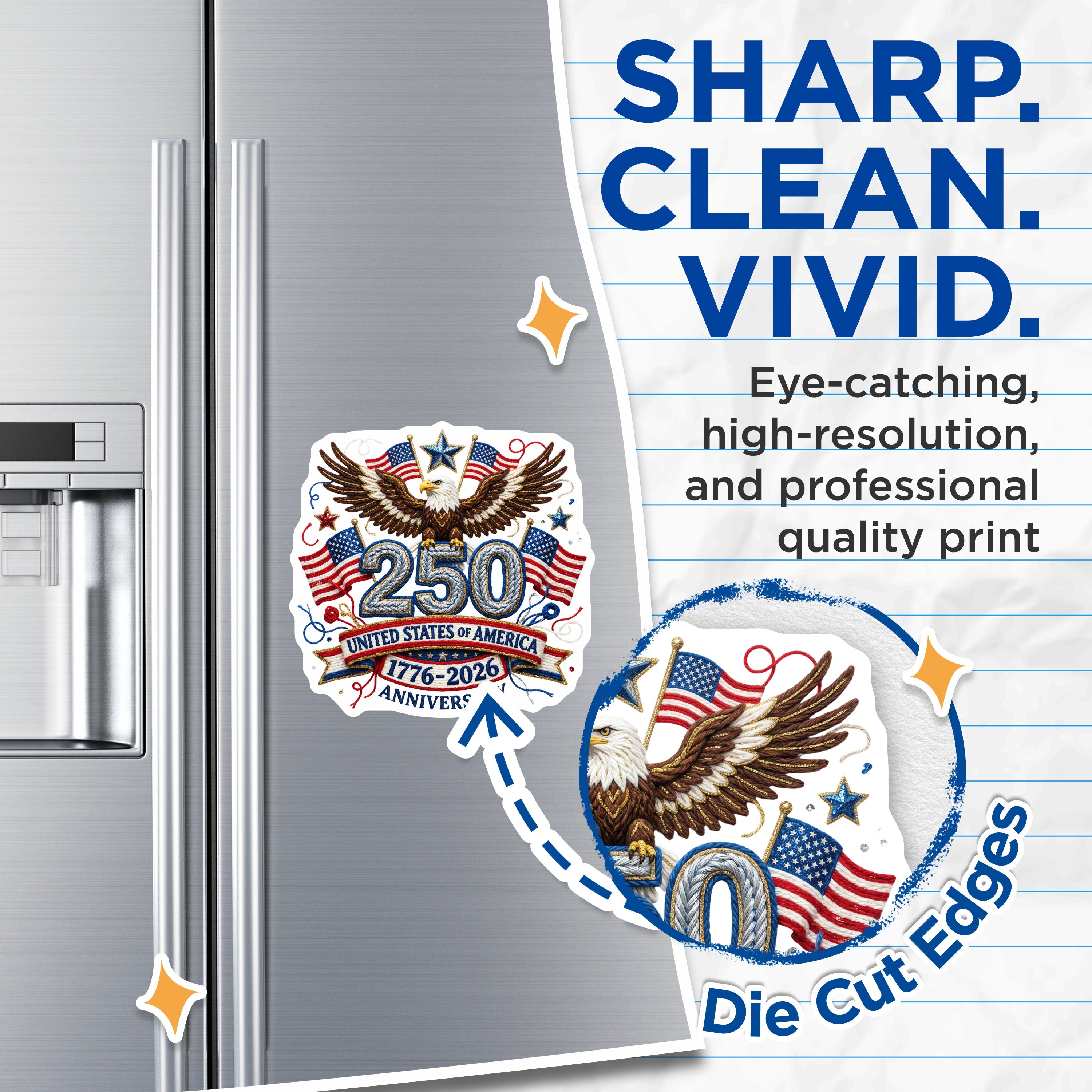 (2 Pack) United States 250th Anniversary Magnets - Patriotic Americana Decor - American History Keepsake - 5 Inches On Longest Side - Thick Durable Magnet - Made in USA - MAG39329
