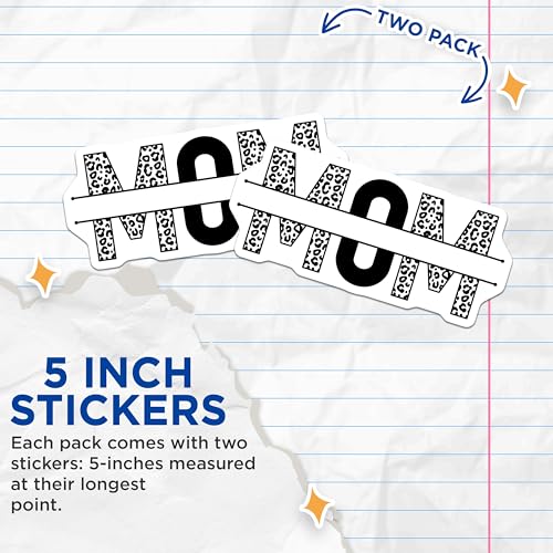 (2 Pack) Mom Leopard Print Stickers - Animal Print Decal - Mother's Day Gift from Kids - 5" On Longest Side - Sticks to Smooth Flat Surfaces - Made in USA - BMCS7090