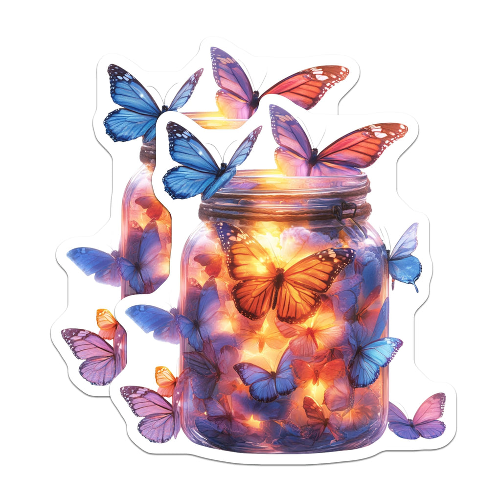 (2 Pack) Glowing Butterfly Jar Magnets - Enchanted Fairycore Decor - Whimsical Nature Lover Art - 5 Inches On Longest Side - Thick Durable Magnet - Made in USA - MAG30975