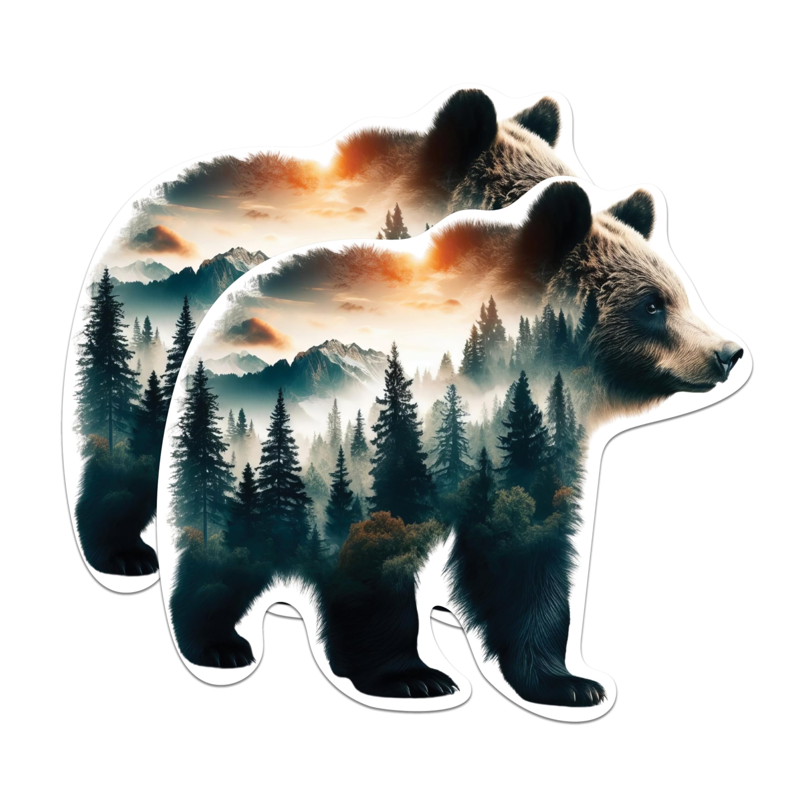 (2 Packs) Bear with Wilderness Forest Magnets - Cool Nature Lover Outdoorsman Magnets - 5 Inches On Longest Side - Premium Magnet - for Fridges, Toolboxes, Cars - Made in USA - MAG2274