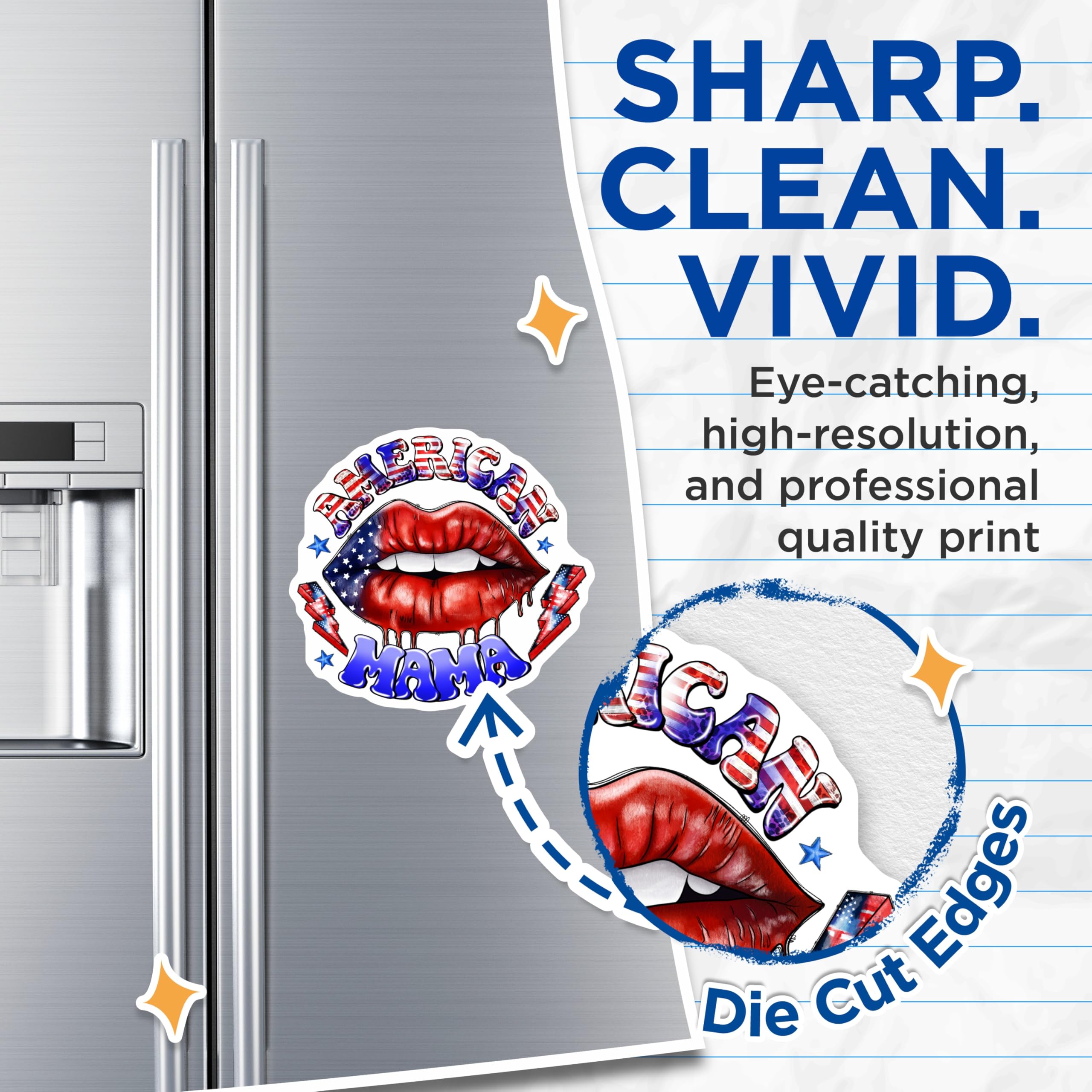 (2 Pack) American Mama Magnets - Patriotic Lips USA Decor - Fourth of July Celebration - Strong Mom Aesthetic Fridge - 5 Inches On Longest Side - Thick Durable Magnet - Made in USA - MAG24281