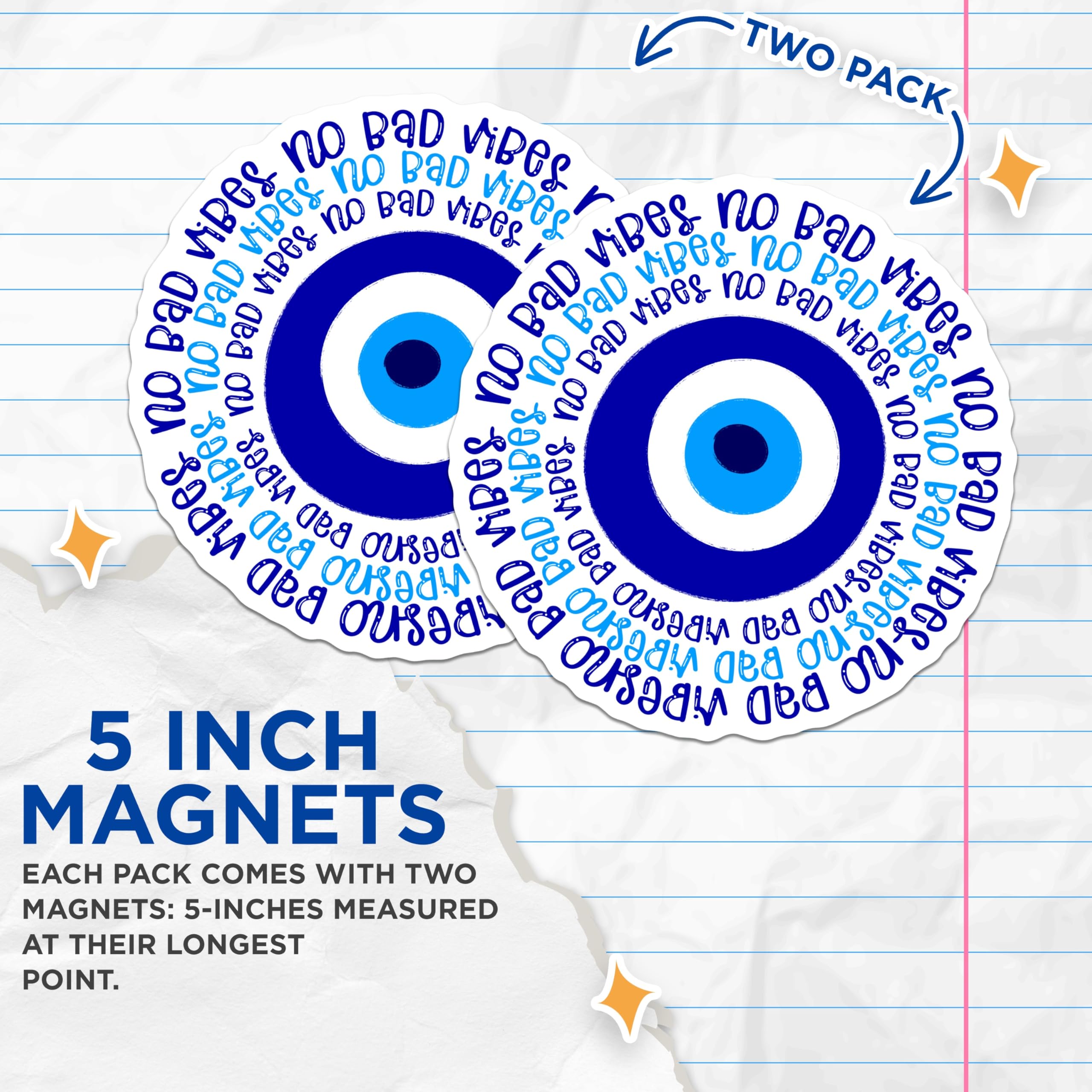 (2 Pack) Evil Eye Magnets - No Bad Vibes Protection Magnet - Spiritual Amulet Refrigerator Decor - 5 Inches On Longest Side - Thick Durable Magnet - Made in USA - MAG23079