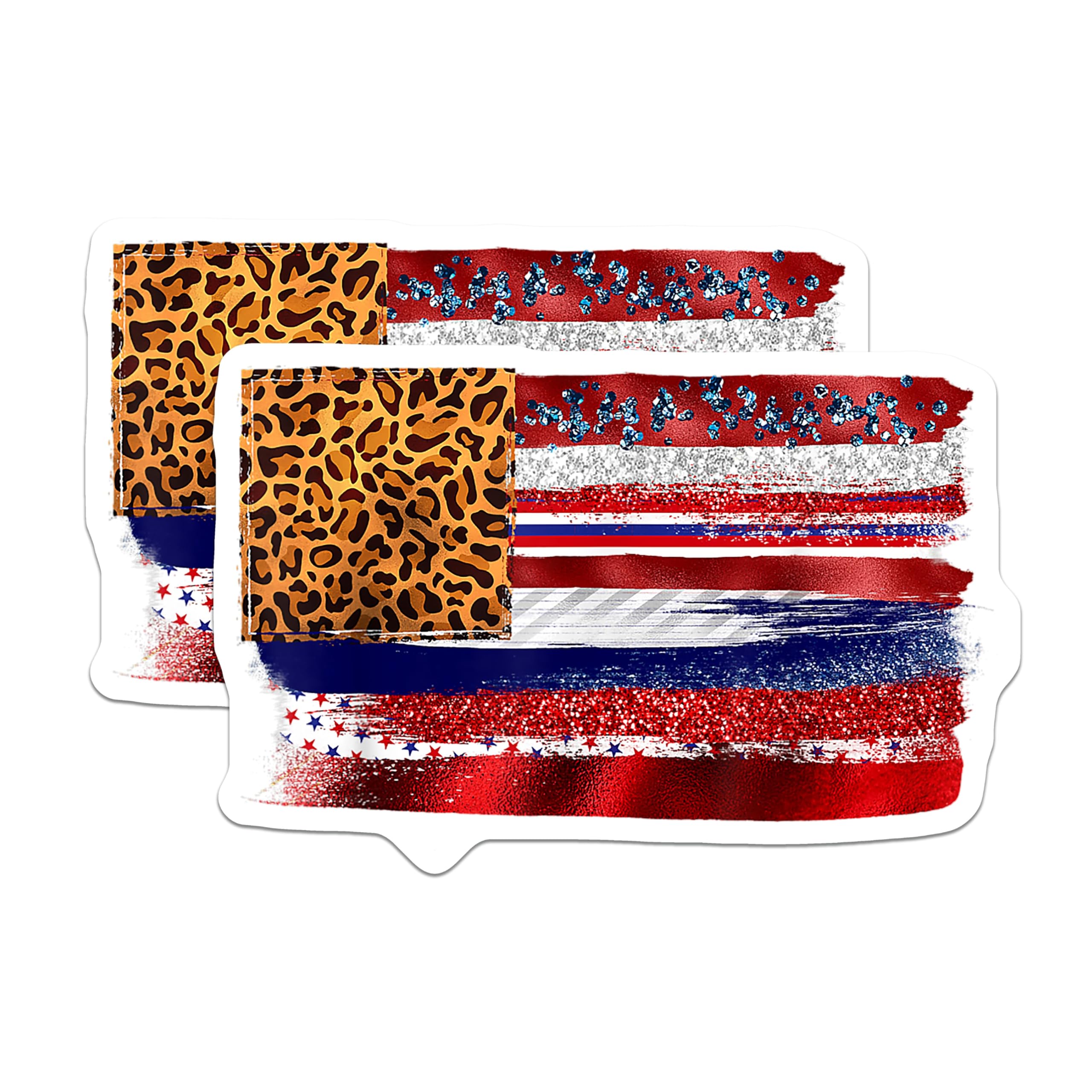(2 Pack) Leopard American Flag Magnets - Patriotic USA Grunge Decor - Distressed Animal Print Style for Proud Americans - 5 Inches On Longest Side - Thick Durable Magnet - Made in USA - MAG29867