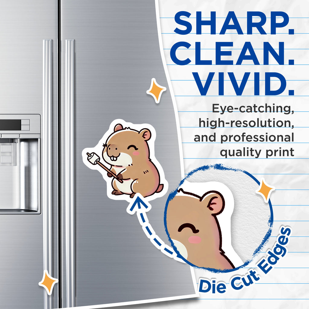 (2 Pack) Cute Hamster Magnets - Kawaii Marshmallow Fridge Decor - Cozy Animal Locker Accents - 5 Inches On Longest Side - Thick Durable Magnet - Made in USA - MAG37399
