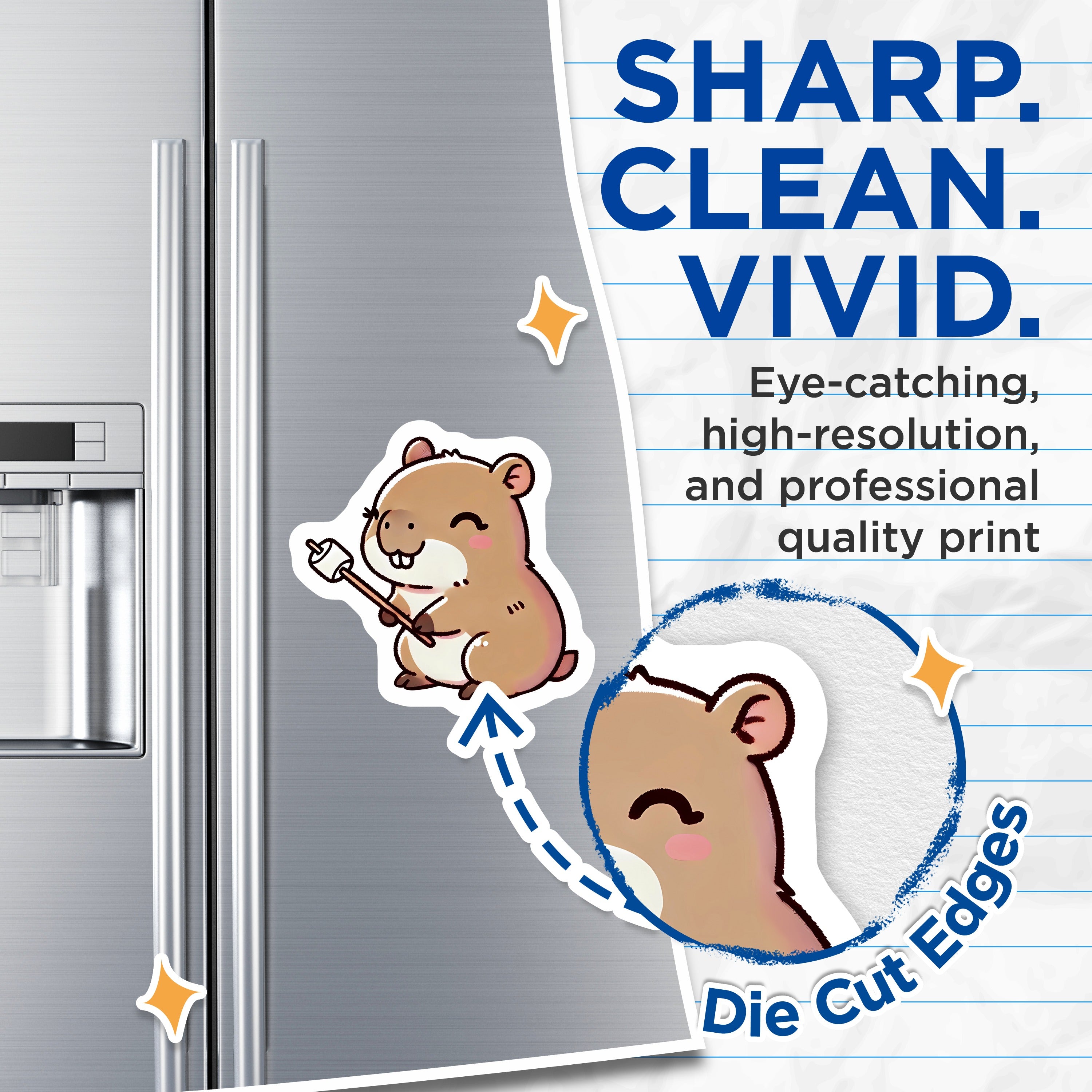 (2 Pack) Cute Hamster Magnets - Kawaii Marshmallow Fridge Decor - Cozy Animal Locker Accents - 5 Inches On Longest Side - Thick Durable Magnet - Made in USA - MAG37399