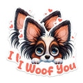 (2 Packs) I Woof You Papillon Dog Breed Stickers - Papillon Decals - 5 Inches On Longest Side - Premium Vinyl Decal - Sticks to Any Smooth Flat Surface - Made in USA - BMCS2533