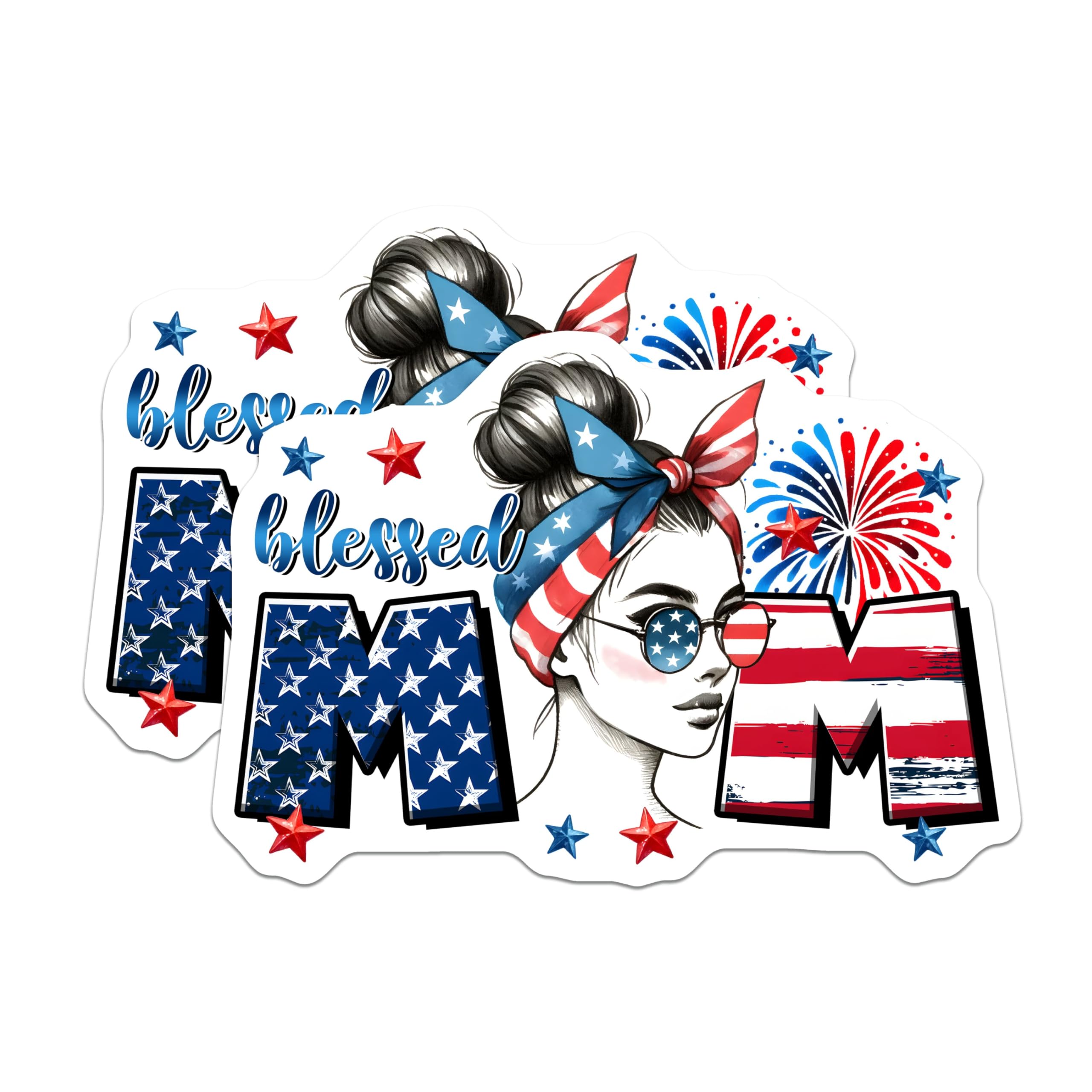 (2 Pack) Patriotic Mom Magnets - Blessed Mom - 5" On Longest Side - for Cars, Fridges, Toolboxes - Made in USA - MAG7453