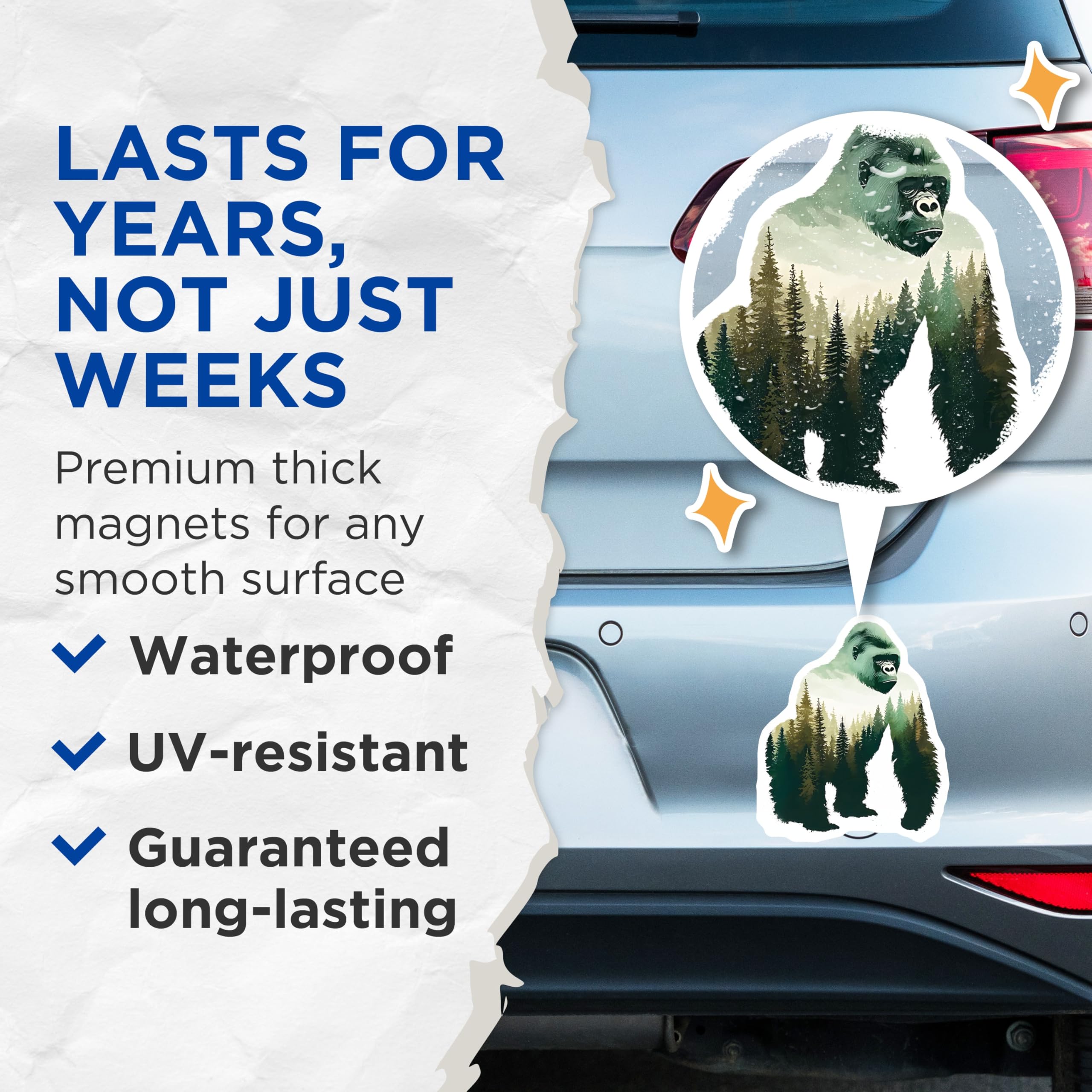 (2 Pack) Gorilla Magnets - Mountain Forest Scene - Animal Lover Decor - 5" On Longest Side - Premium Magnet - for Cars, Refrigerators, Toolboxes, Lockers - Made in USA - MAG14311
