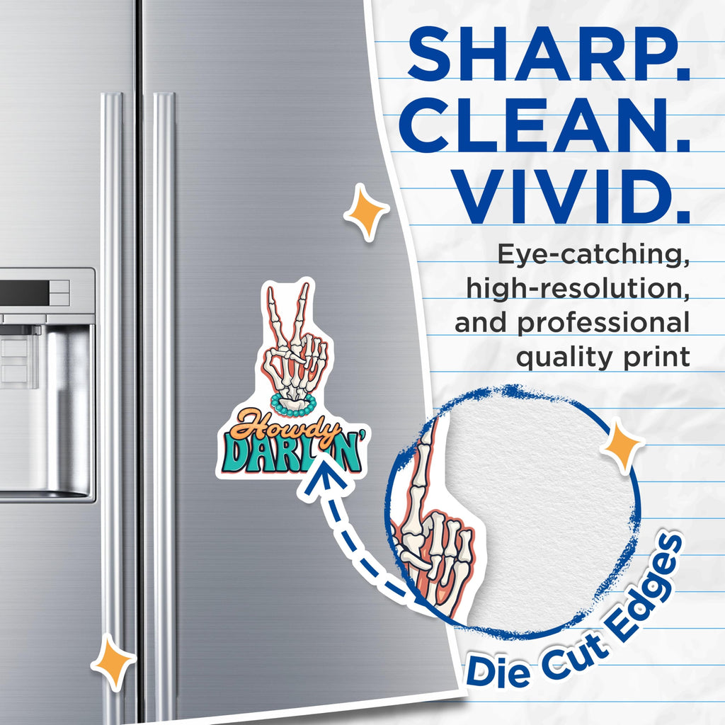 (2 Pack) Howdy Darlin Magnets - Skeleton Peace Sign Boho Western Style Decor - Quirky Southern Halloween Fridge Charm - 5 Inches On Longest Side - Thick Durable Magnet - Made in USA - MAG22162