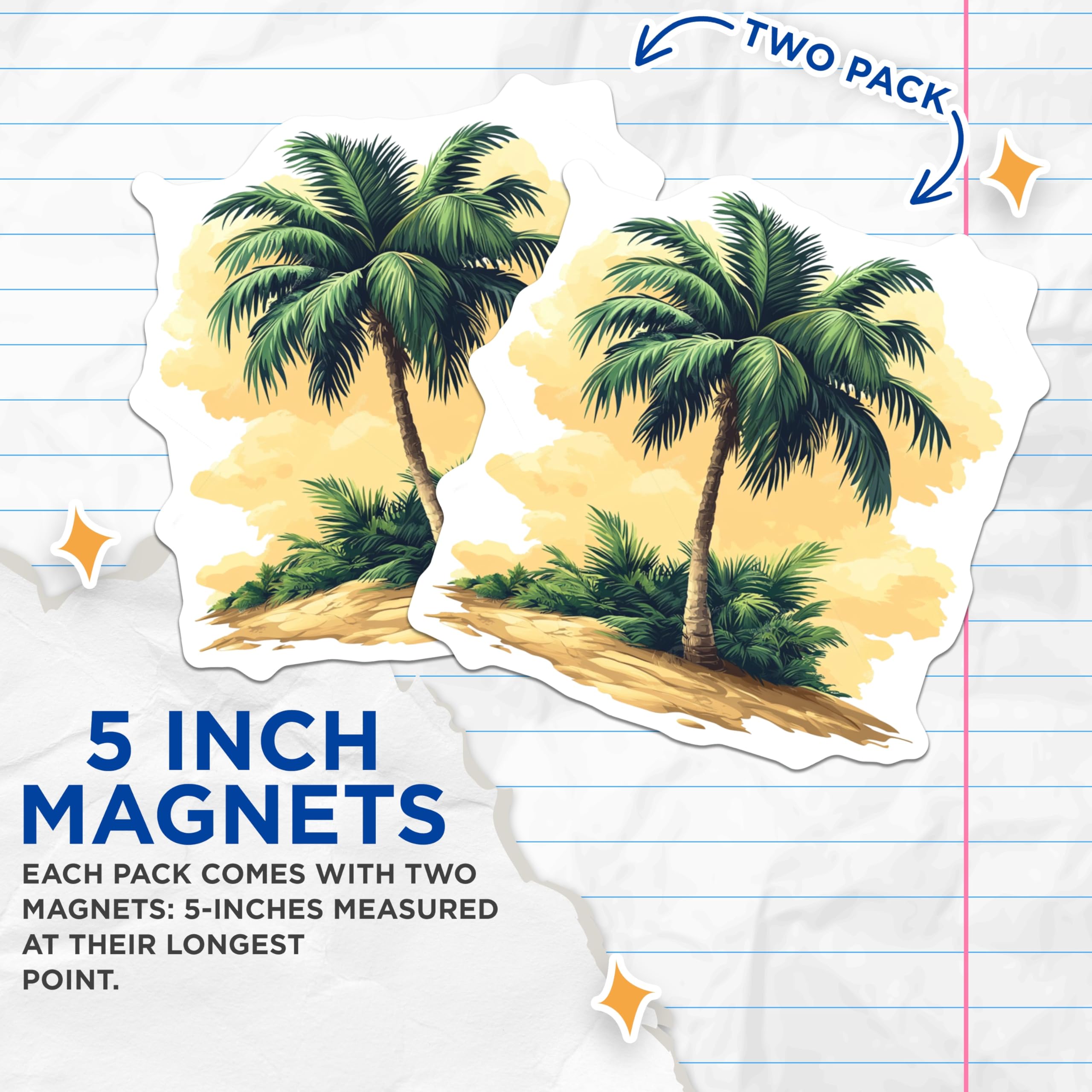 (2 Pack) Tropical Palm Tree Island Magnets - Beach Vacation Refrigerator Decor - Coastal Summer Aesthetic Kitchen Magnets - 5 Inches On Longest Side - Thick Durable Magnet - Made in USA - MAG23716