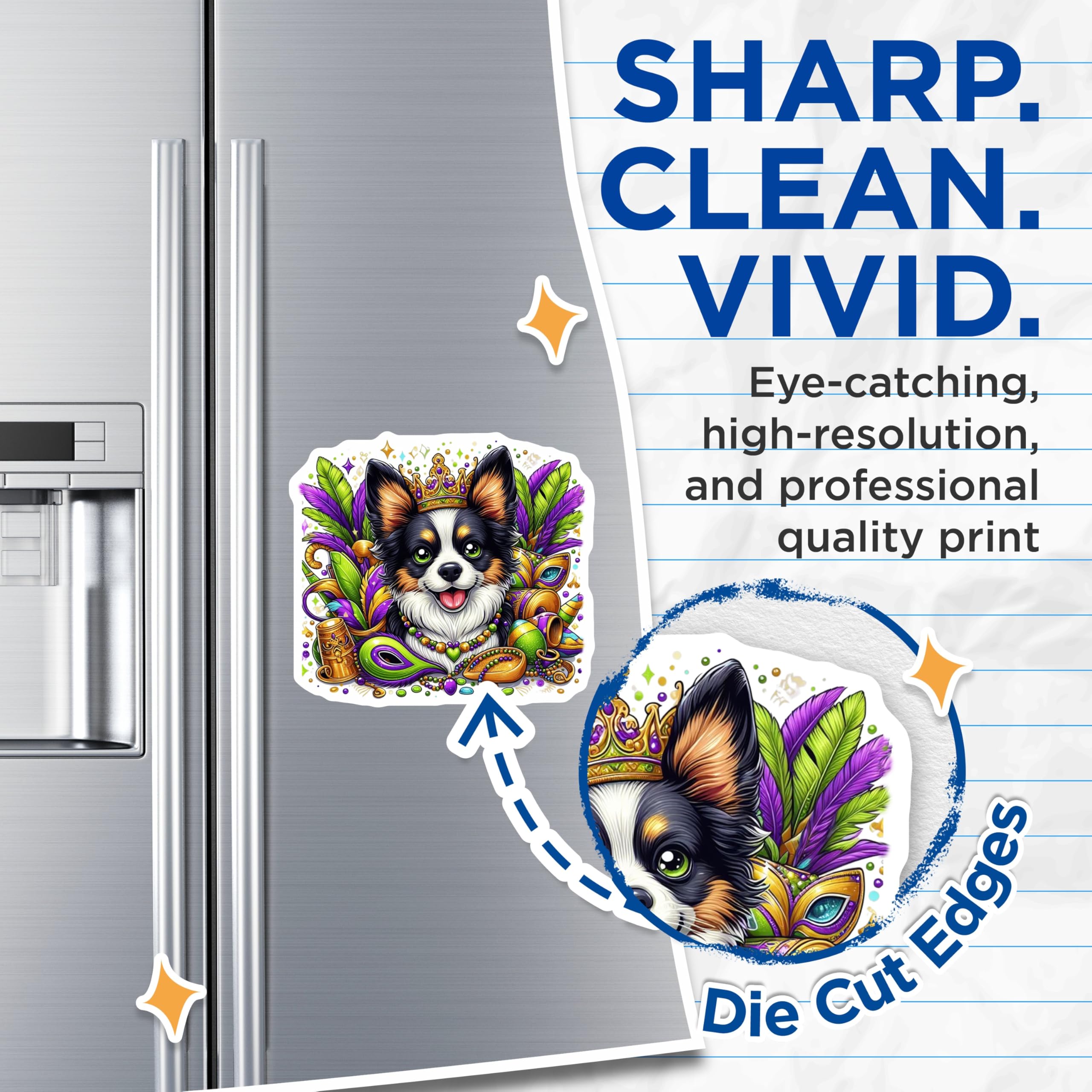 (2 Pack) Mardi Gras Dog Magnets - Chihuahua Crown Carnival - Fridge Decor - 5" On Longest Side - Premium Magnet - for Cars, Refrigerators, Toolboxes, Lockers - Made in USA - MAG14881