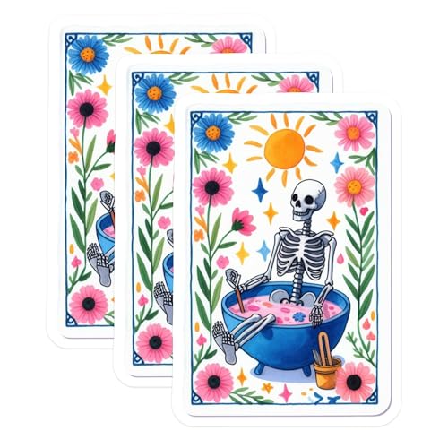 (3 Pack) Skeleton Bath Decals - Floral Skull Stickers - Laptop Decals - 3 Inches On Longest Side - Easy Peel & Apply - Made in USA - 3MCS8184
