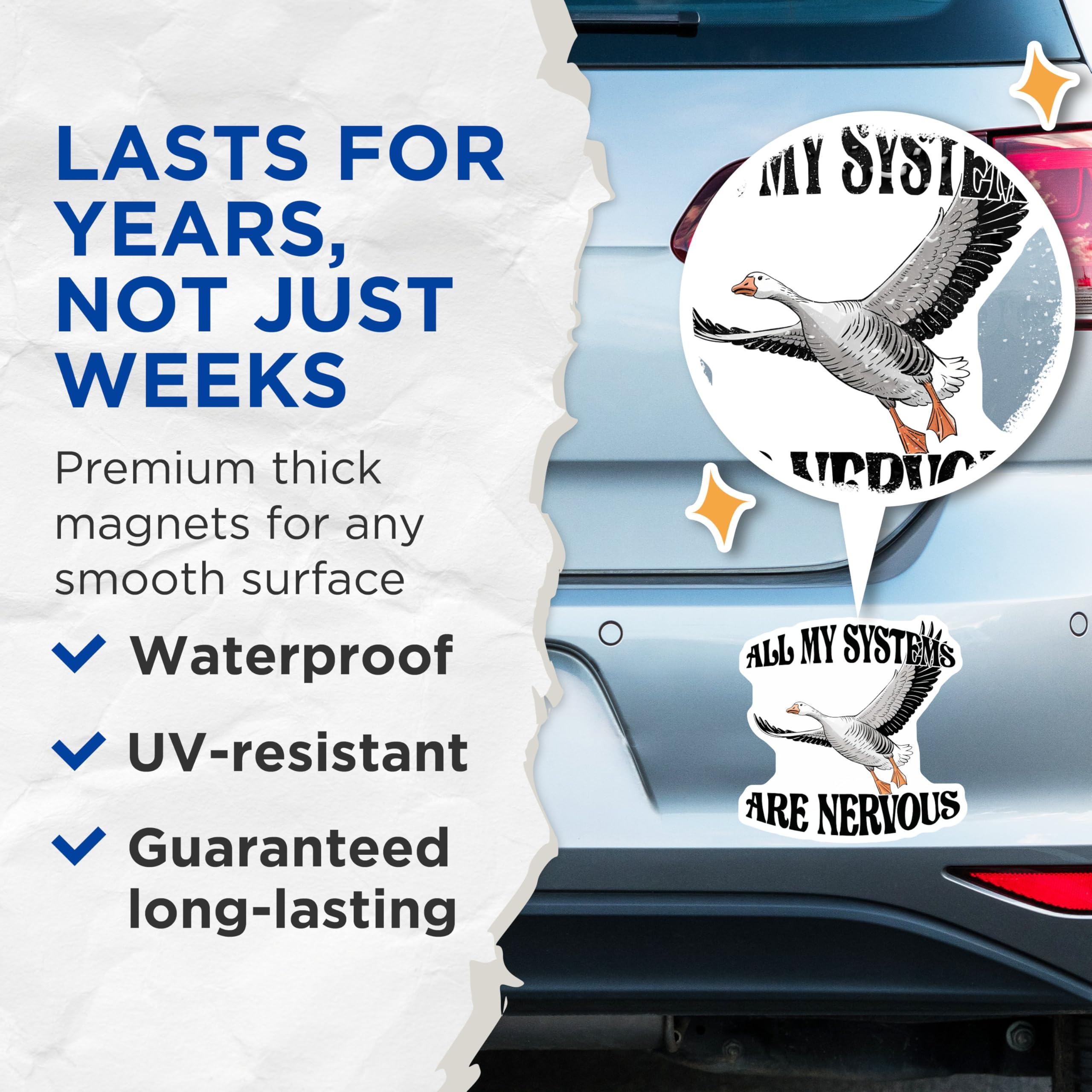(2 Pack) All My Systems are Nervous Magnets - Funny Animal Joke - Stress Relief Humor - 5" On Longest Side - for Cars, Fridges, Toolboxes - Made in USA - MAG7667
