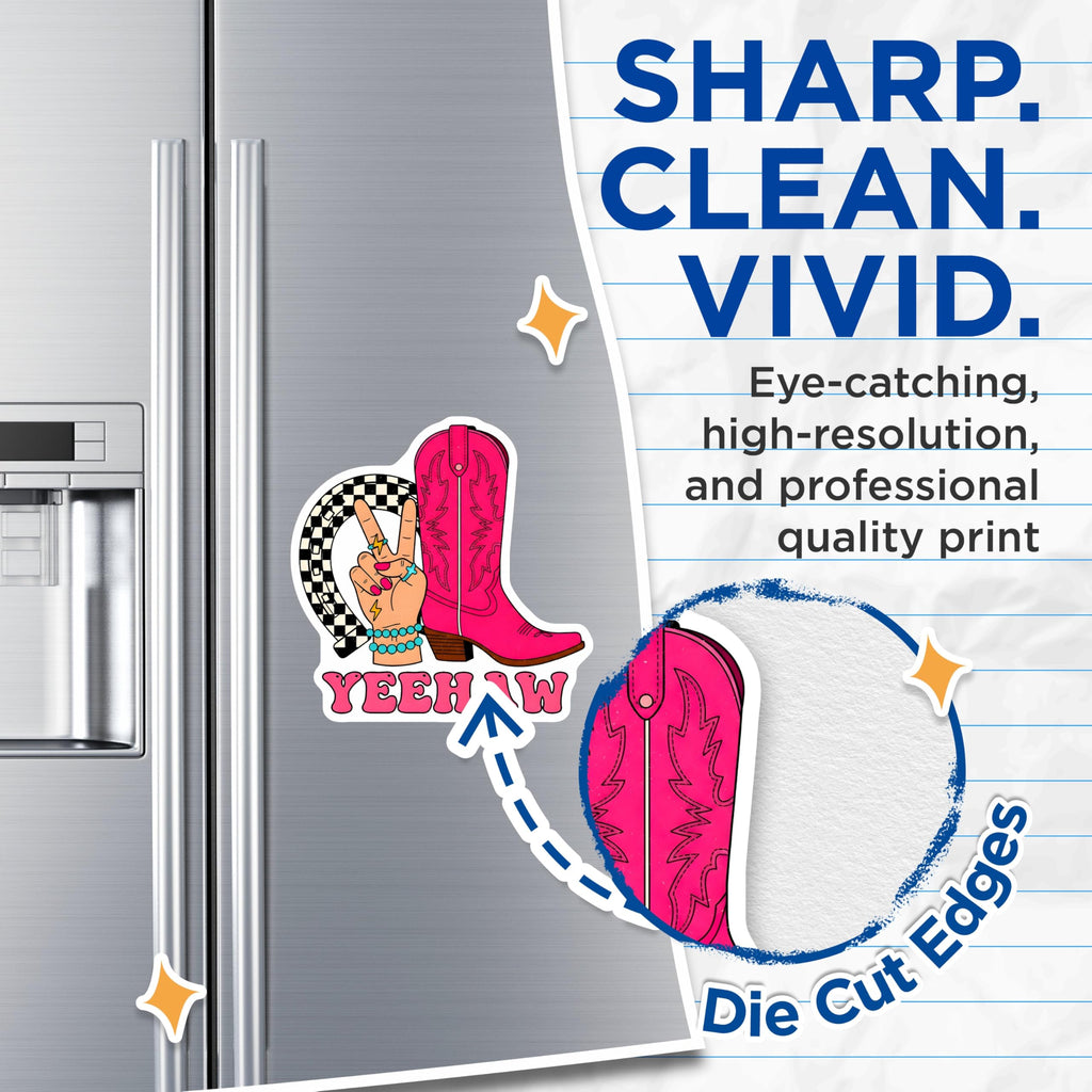 (2 Pack) Yeehaw Magnets - Cowgirl Decor - Pink Boot Horseshoe Decorations - 5" On Longest Side - Premium Magnet - for Cars, Refrigerators, Toolboxes, Lockers - Made in USA - MAG16248