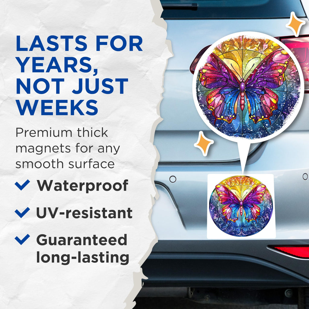 (2 Pack) Stained Glass Butterfly Magnets - Whimsical Nature Decor - Boho Aesthetic Art - 5 Inches On Longest Side - Thick Durable Magnet - Made in USA - MAG26466